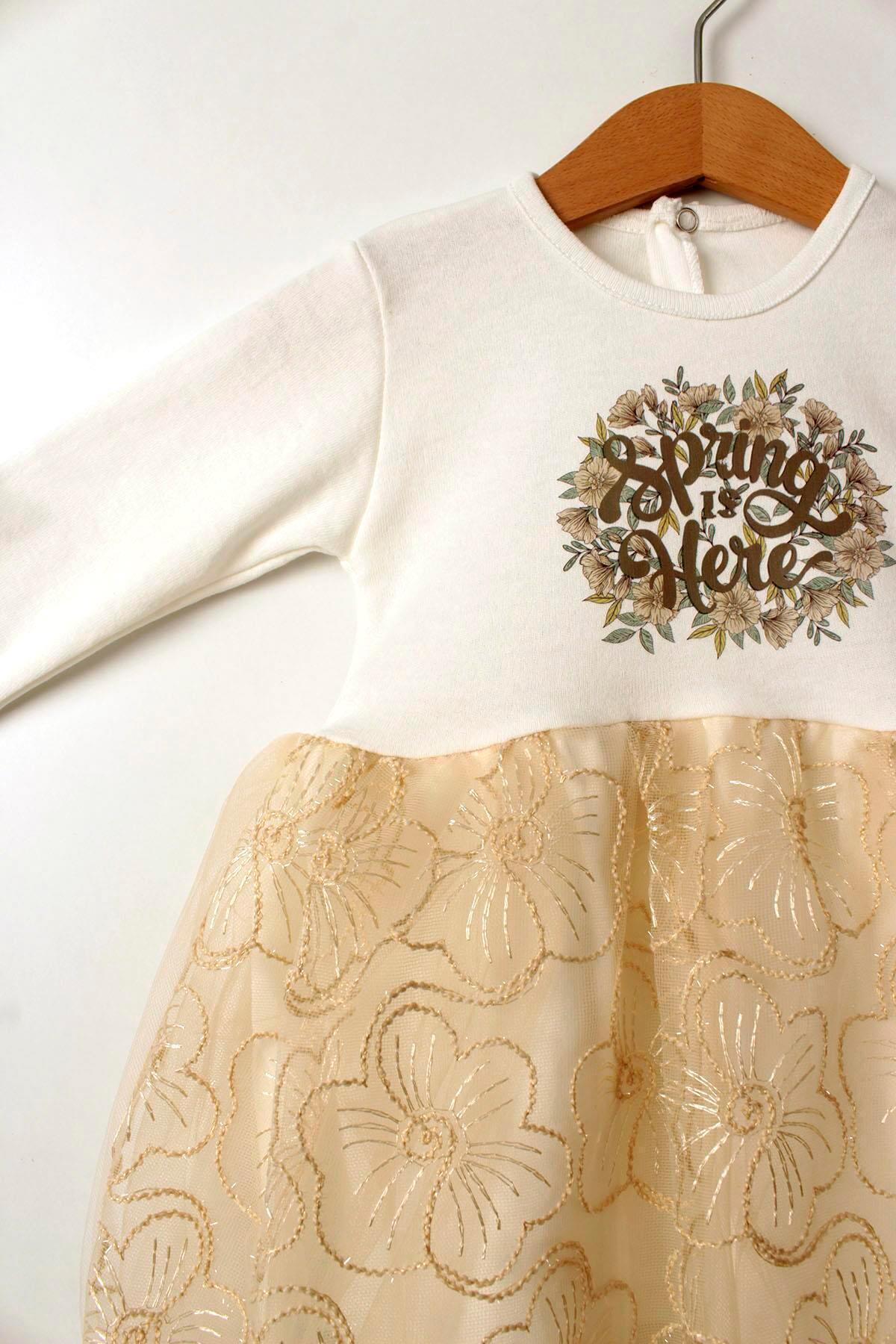 Çocuksan Baby&Kids Wear Bandanalı Spring Baskılı Kız Bebek Doğum Günü Düğün Mevlütlük Tüllü Elbise fotoğrafı 4 (önizleme)