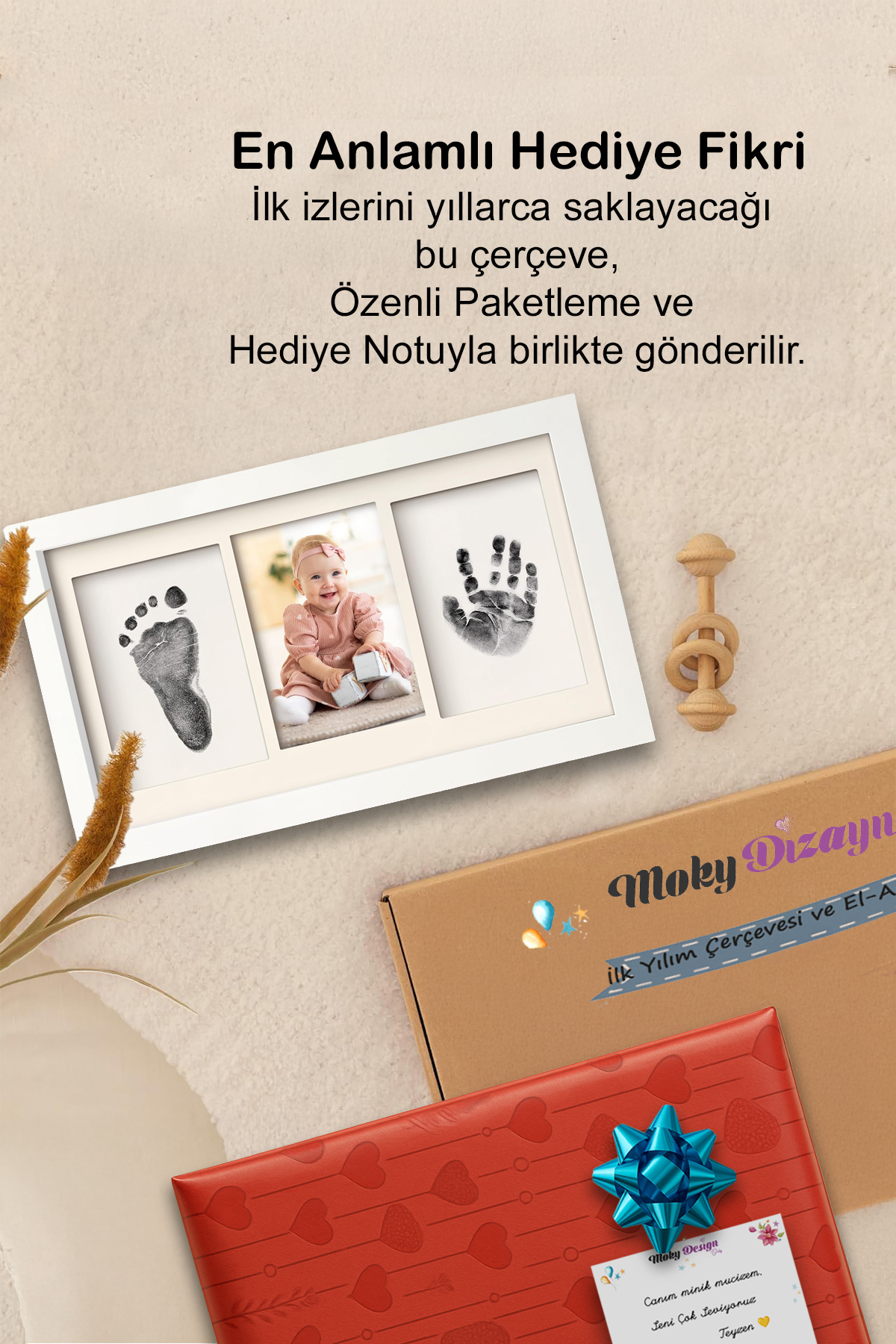 Moky Design Bebek El Ayak İzi Seti, Temassız Mürekkep Baskı Kiti (2 Adet) ve Yenidoğan Hediye Anı Çerçevesi fotoğrafı 5 (önizleme)