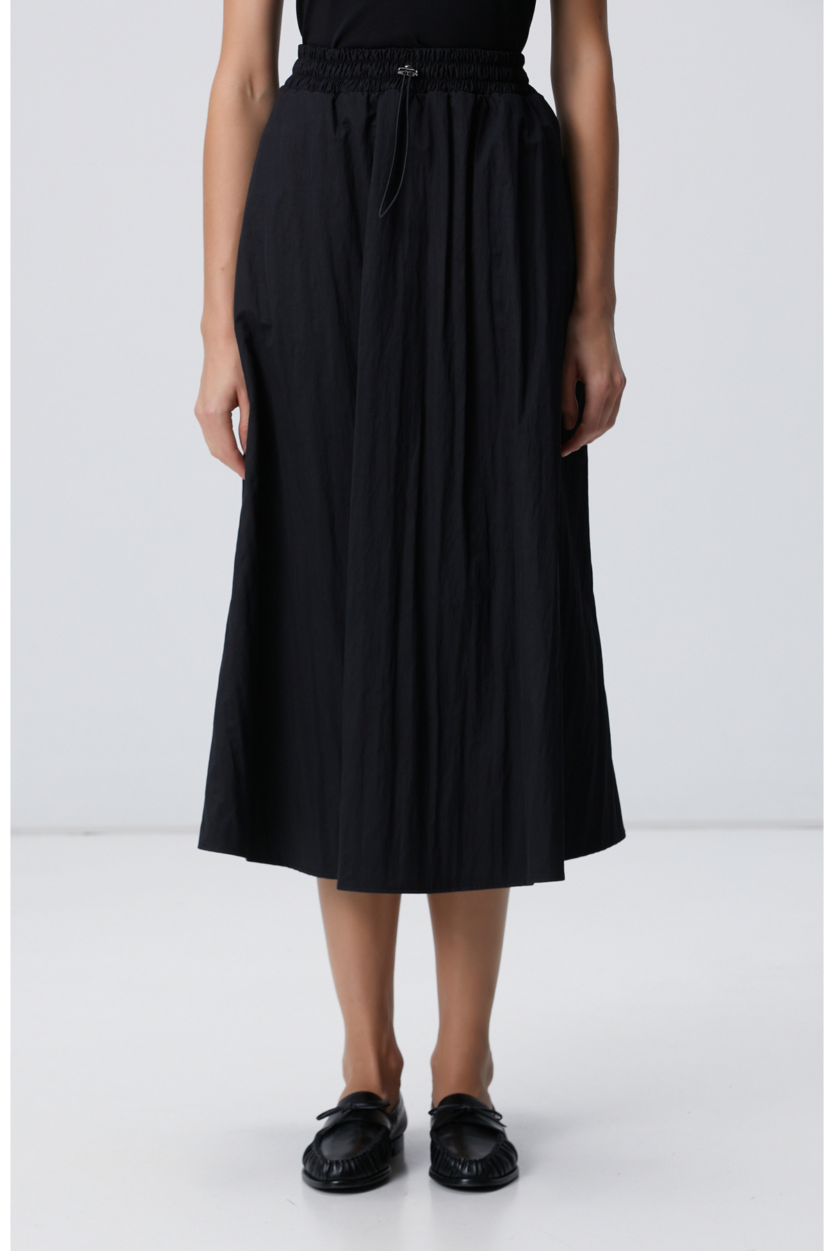 Network  Siyah Beli Büzgülü Lastikli Diz Altı Etek - Görsel 3