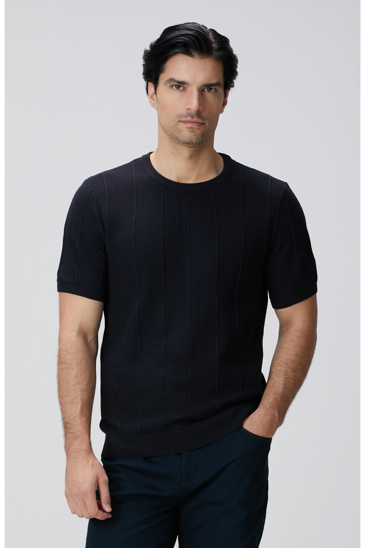 نتورک ژاکت بافتنی ژاکارد سرمه‌ای