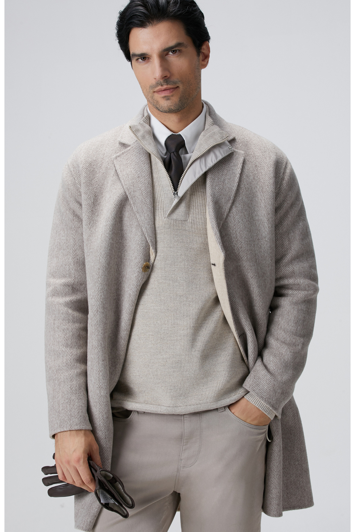 نتورک پالتو پشمی ترکیبی بژ ملانژ