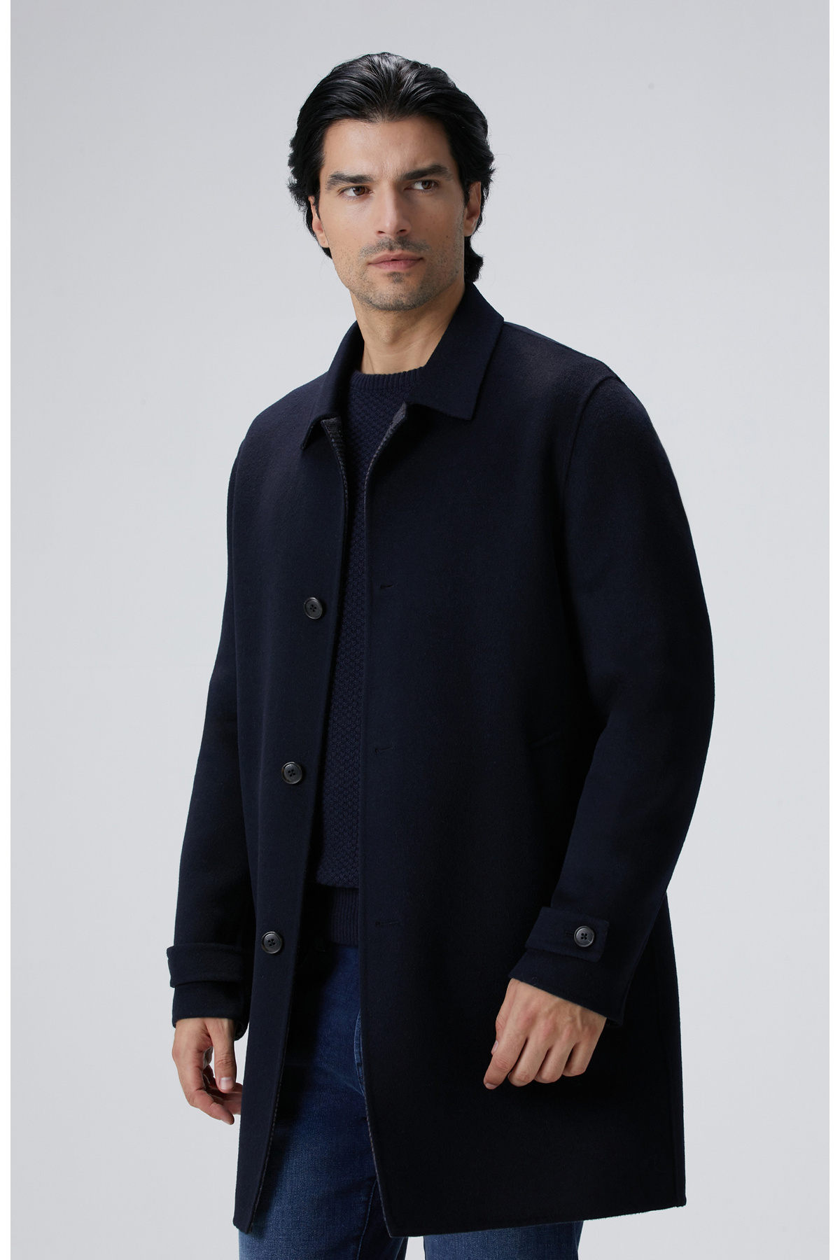 نتورک کت پشمی سرمه‌ای ترکیبی