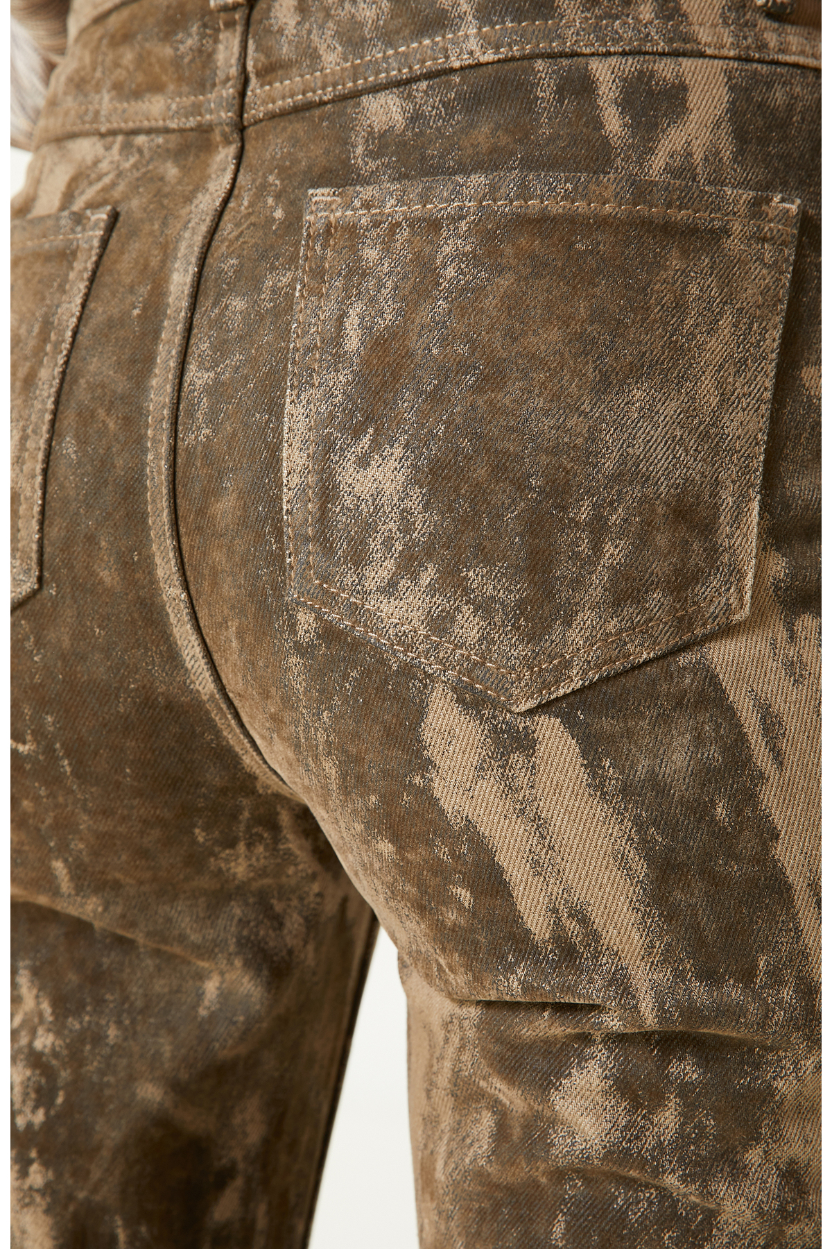 Network  Haki Flok Baskılı Boot Cut Denim Pantolon - Görsel 6