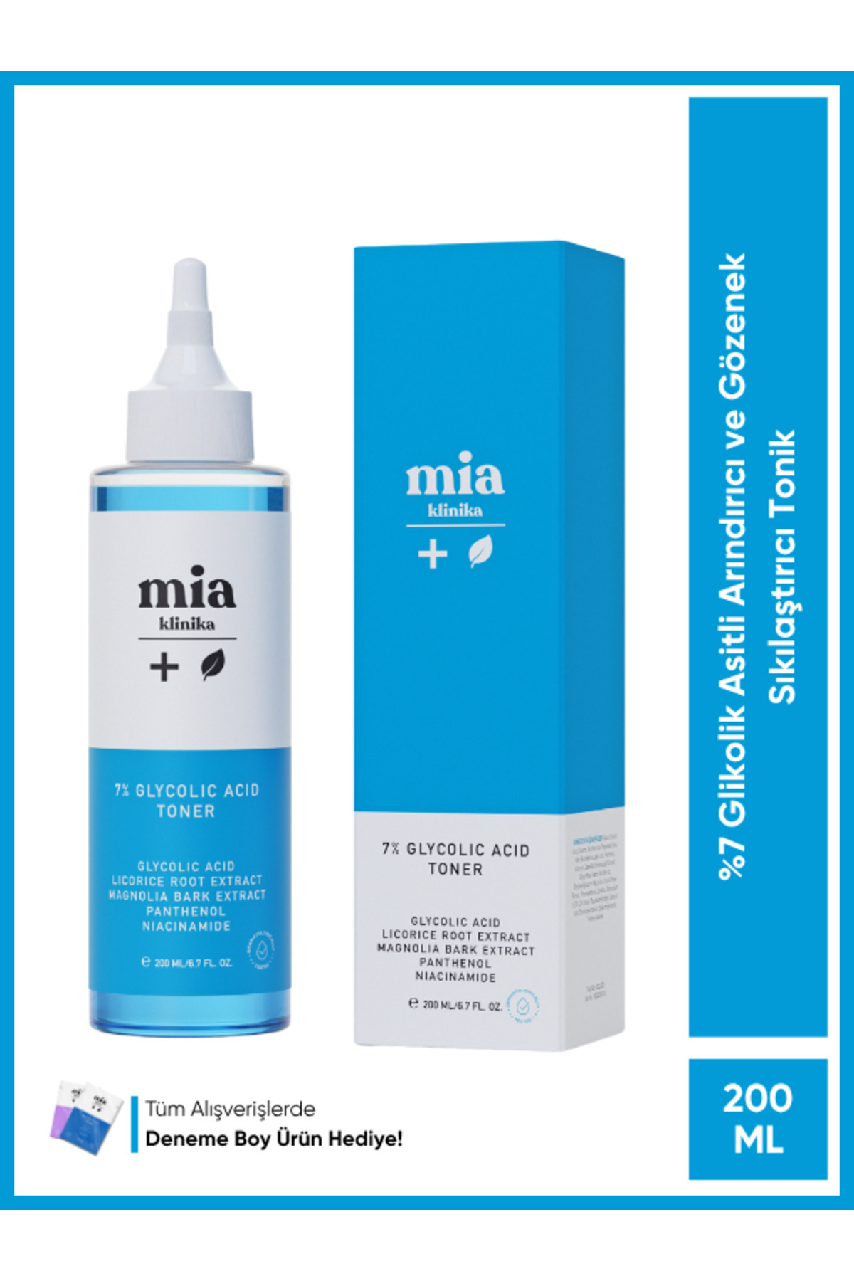 mia klinika %7 Glikolik Asitli Arındırıcı ve Gözenek Sıkılaştırıcı Tonik 200 ML