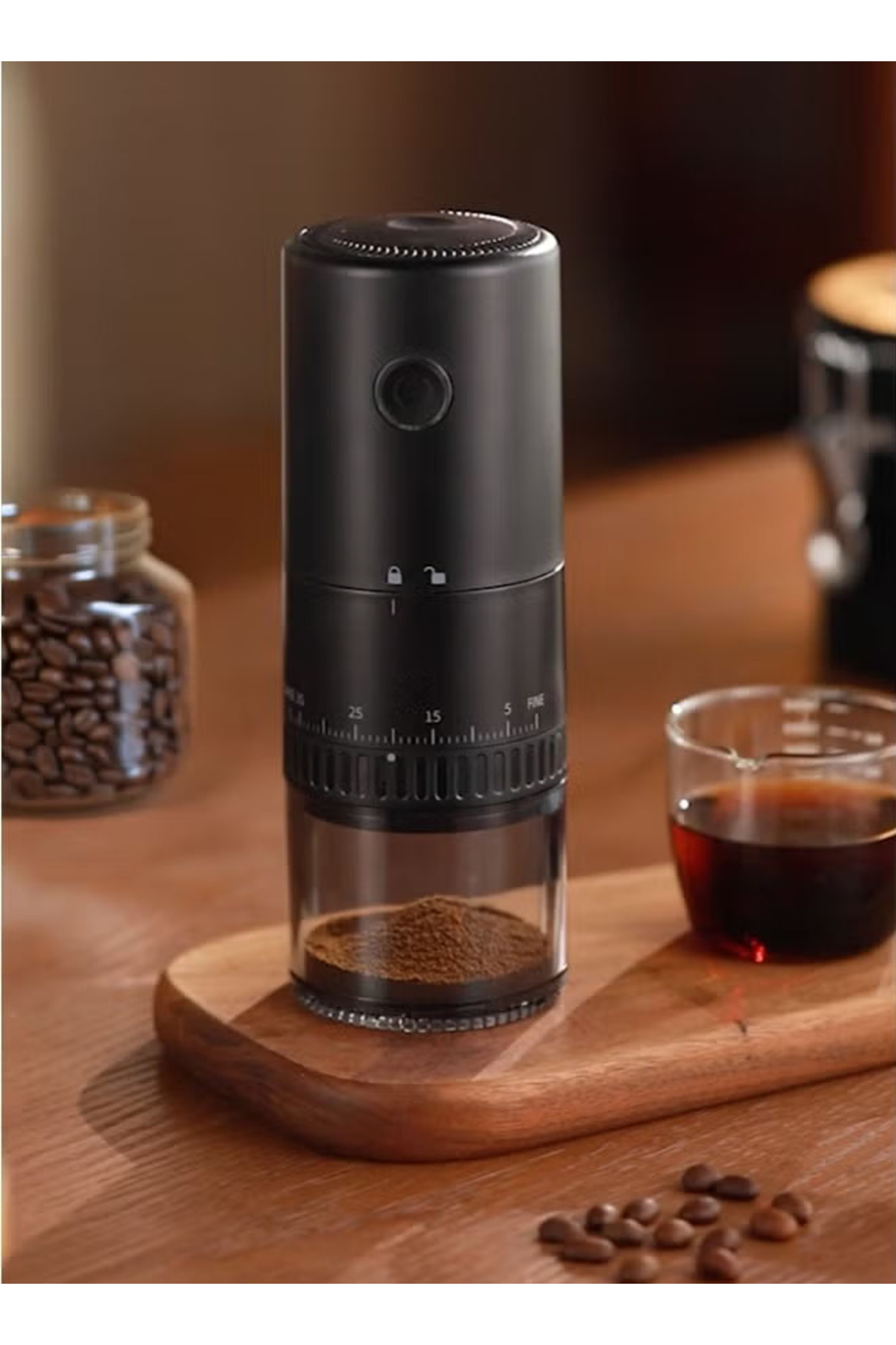 مطحنة قهوة كهربائية محمولة قابلة للشحن أسود USB C...