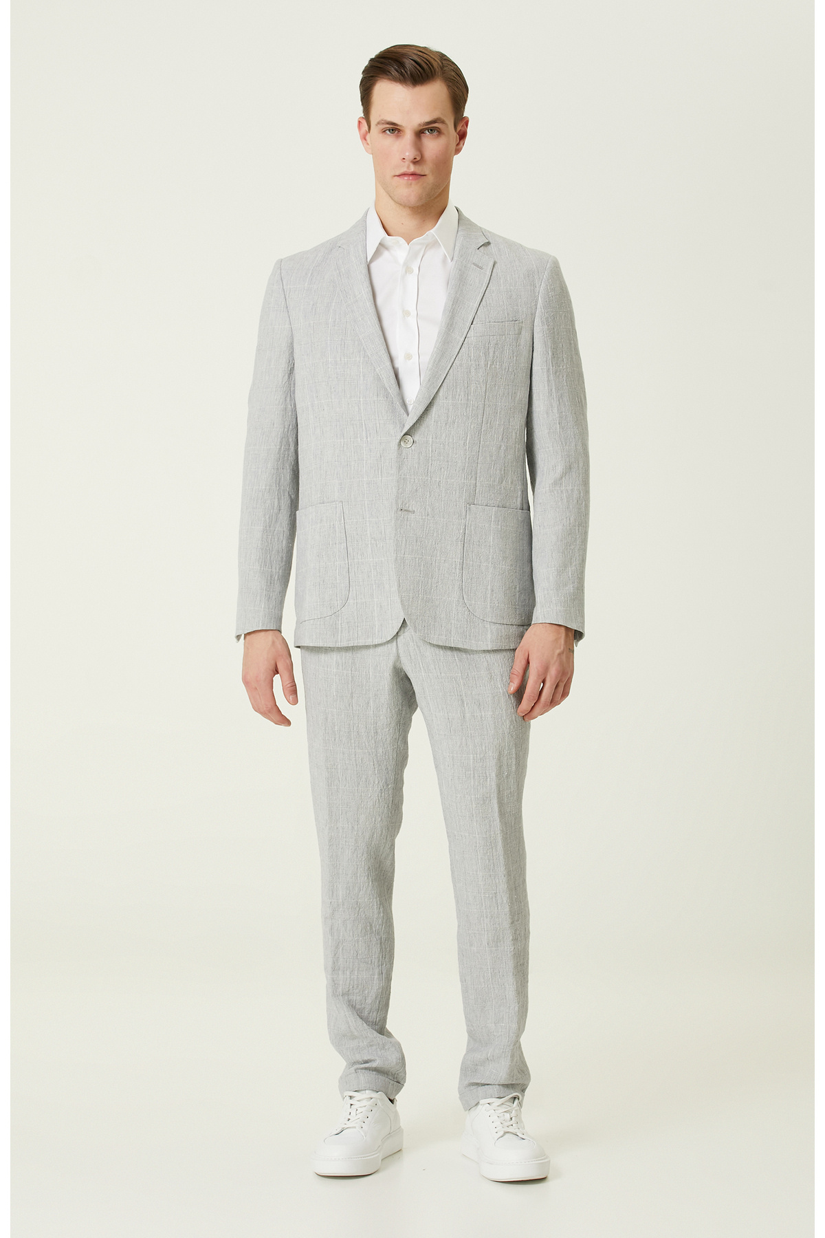 نتورک کت و شلوار کتان چهارخانه خاکستری تعداد محدود