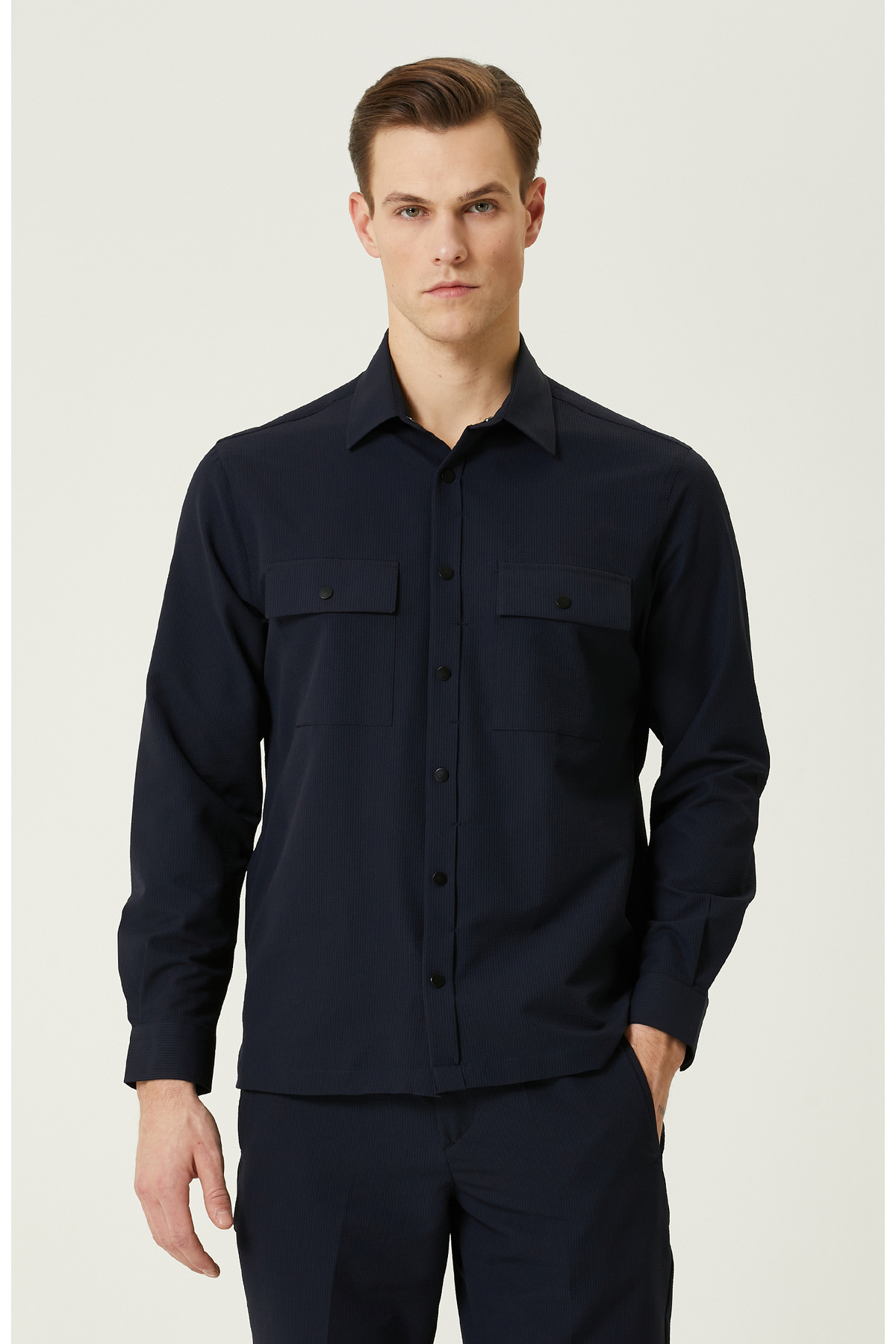 نتورک پیراهن طرح‌دار سرمه‌ای N-Tech