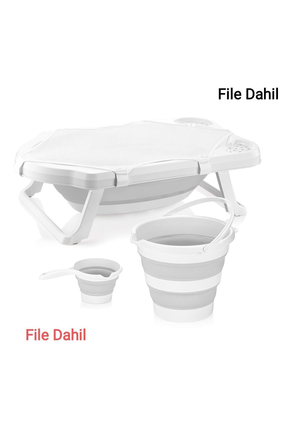 Zuu Baby Fileli Gri Katlanır Banyo Seti Uf 4lü Set fotoğrafı 3 (önizleme)