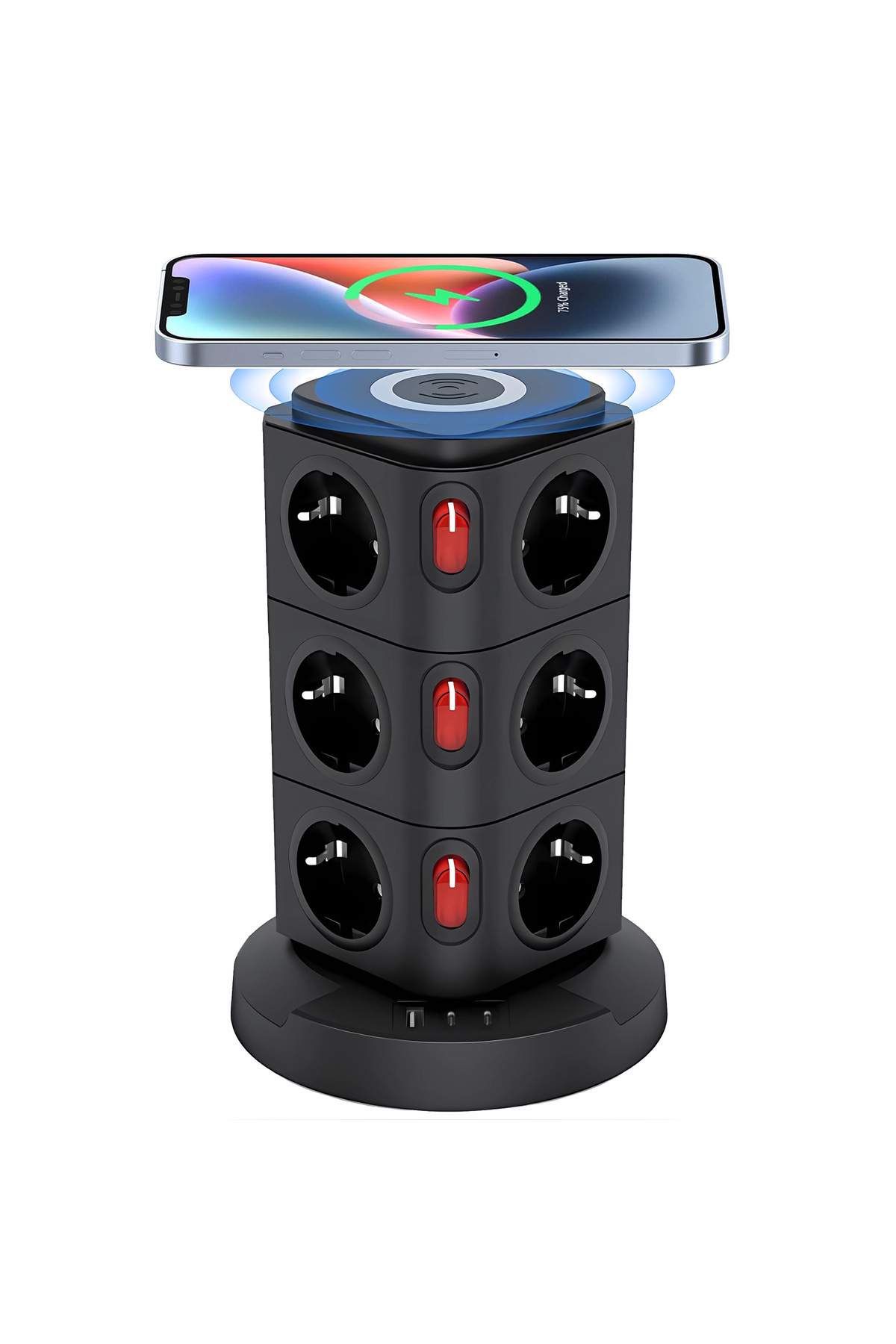 Yussraw Yeni Akım Korumalı 2.4a Kule Priz Kablosuz Şarj Istasyonu 12x Soketli 2×type-c 1x Usb çıkışı