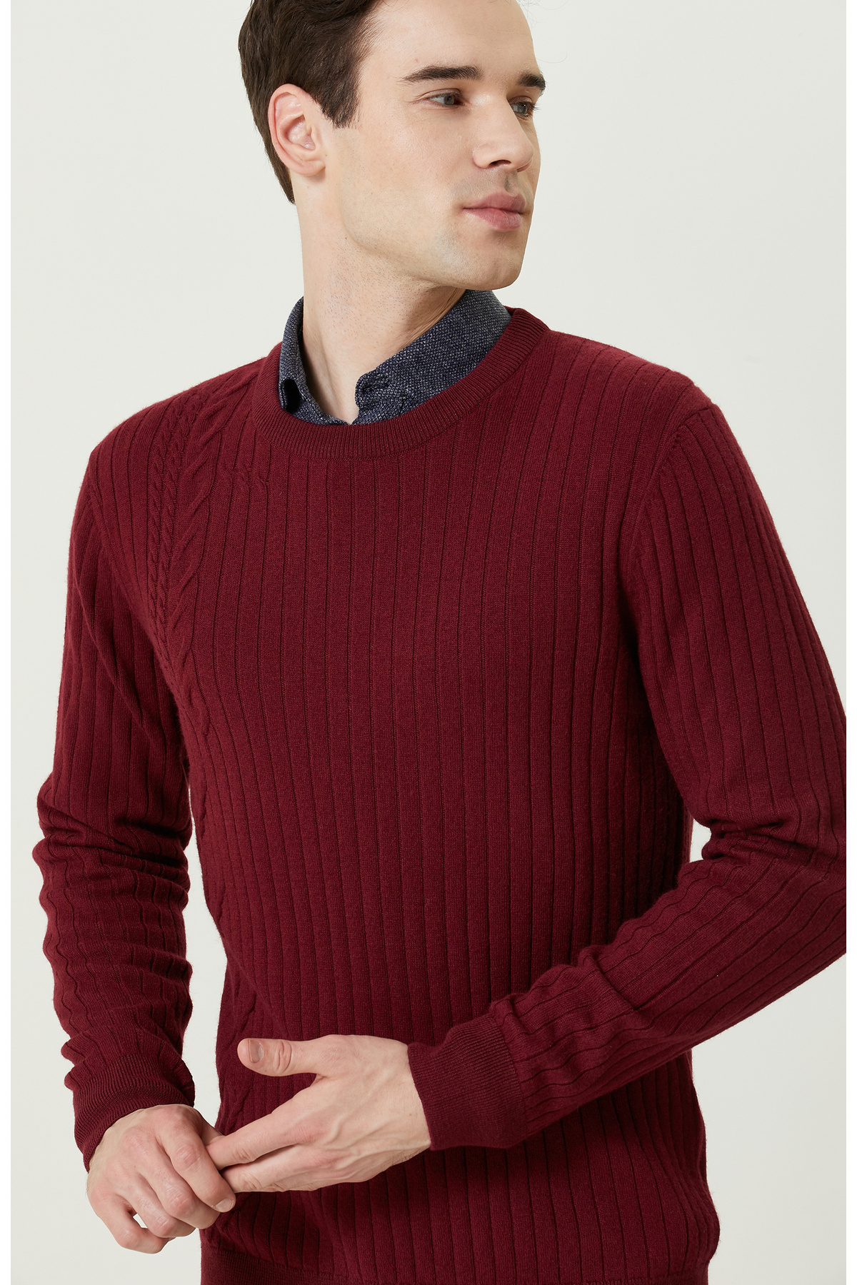 نتورک ژاکت بافتنی شرابی با جزئیات بافت مو