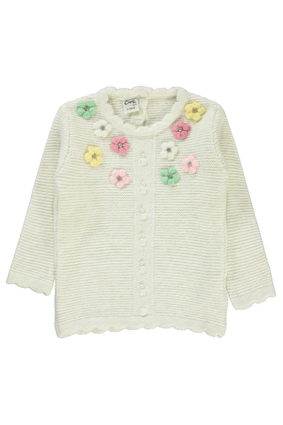 سیویل بیبی ژاکت بافتنی گلدار دستباف لینکس برای ۶ تا ۱۸ ماه - رنگ اکرو ۱۲ تا ۱۸ ماه