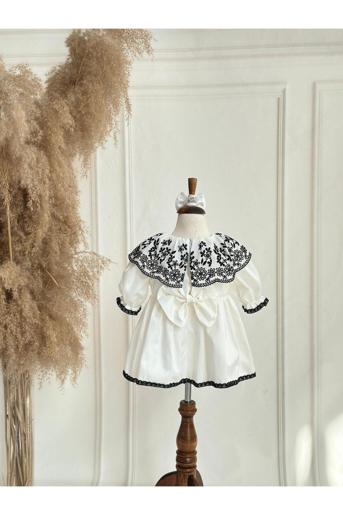 Hobidik Bebek Çocuk Kırık Beyaz Siyah Fisto Pelerin Elbise Set fotoğrafı 6 (önizleme)