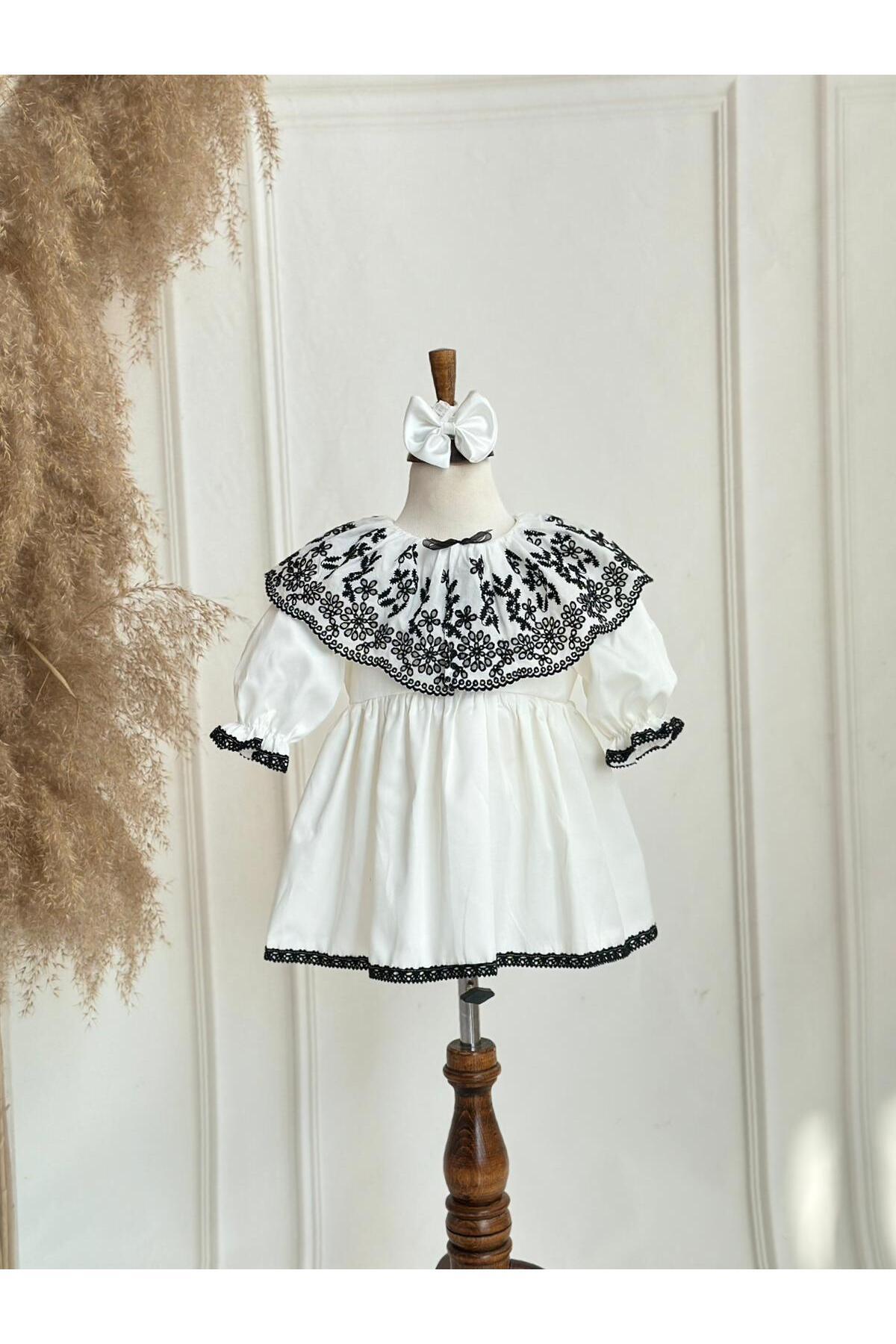 Hobidik Bebek Çocuk Kırık Beyaz Siyah Fisto Pelerin Elbise Set fotoğrafı 2 (önizleme)
