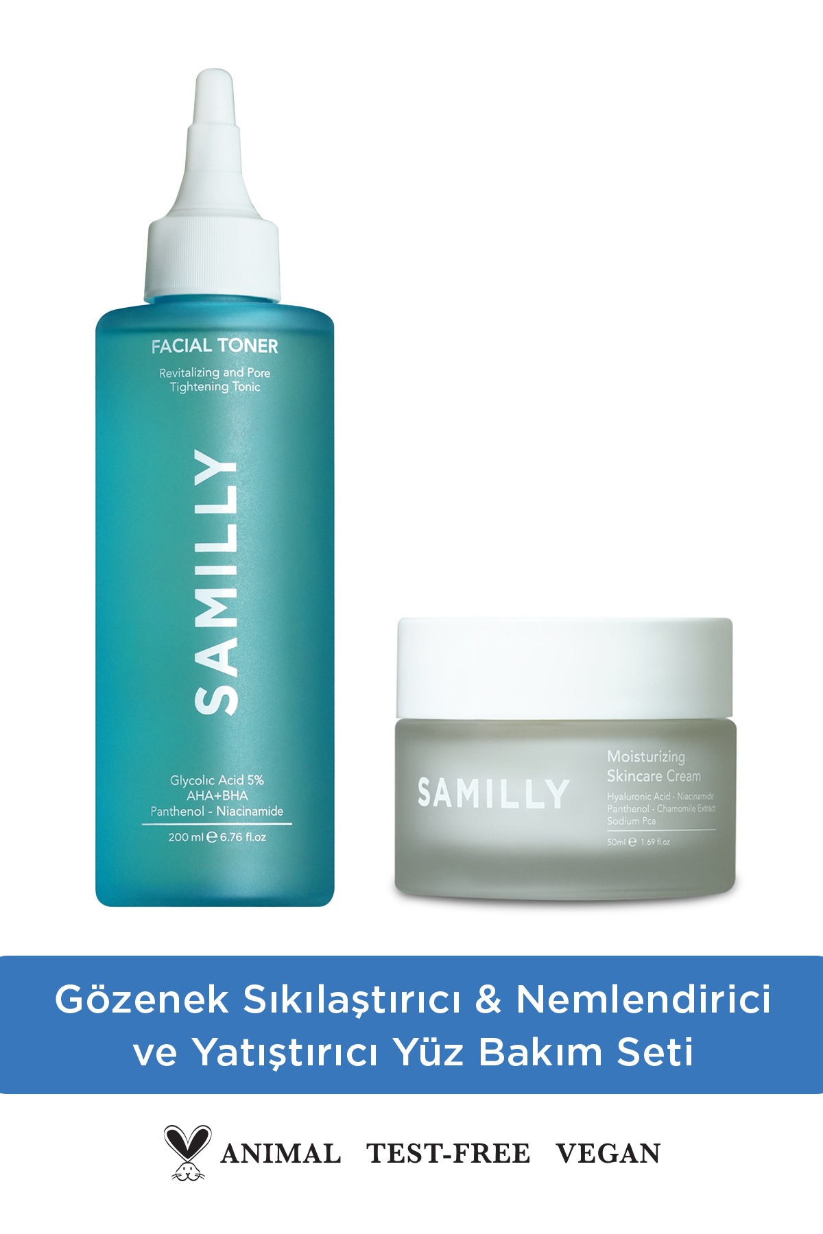 Gözenek Sıkılaştırıcı & Nemlendirici Yüz Bakım Seti – Tonik + Krem (200 ml + 50 ml)