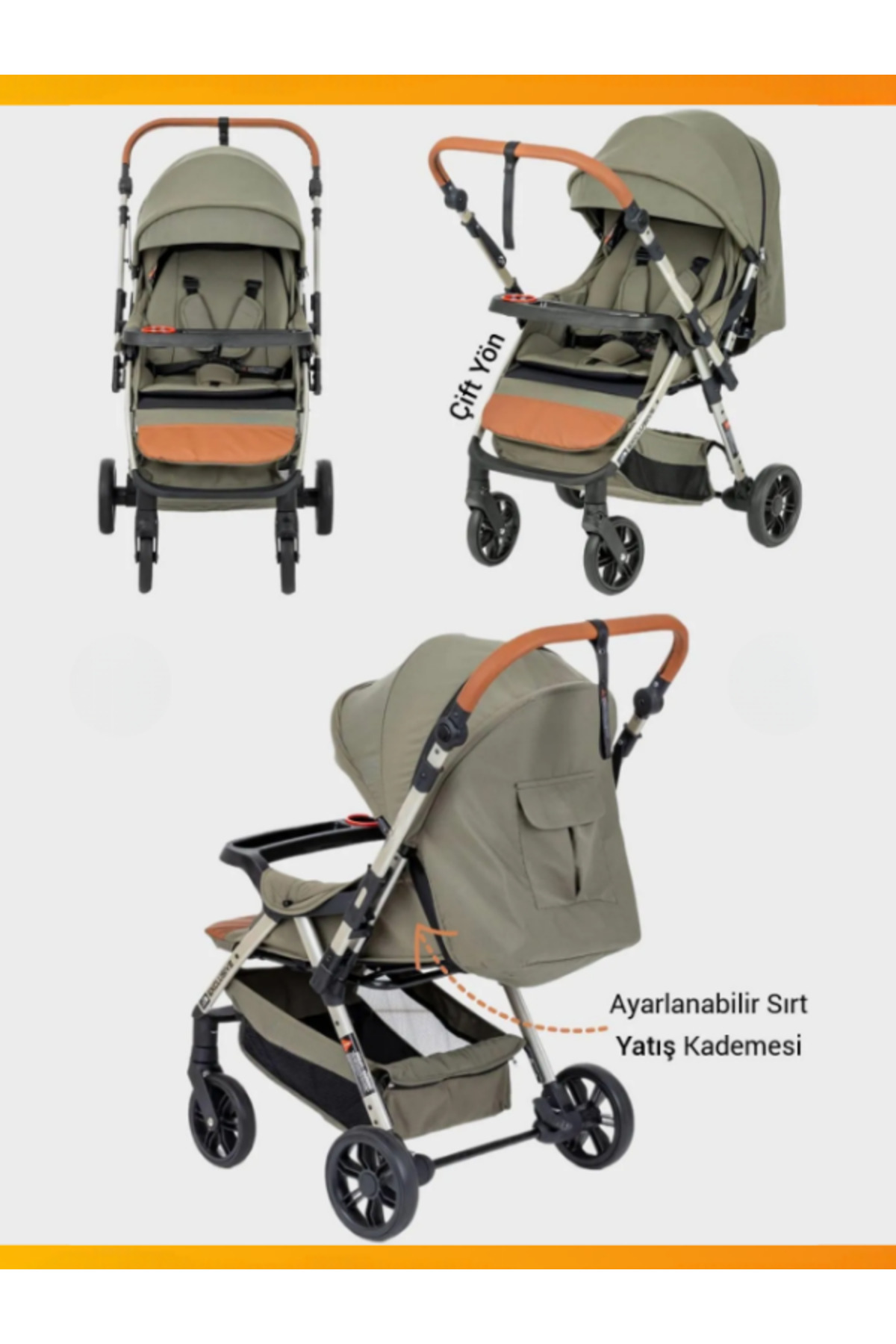 modabebekler 360° Döner Tekerlekli Çift Yönlü Kullanım Geniş Sepetli Bebek Arabası 0-5 Yaş Uyumlu fotoğrafı 5 (önizleme)