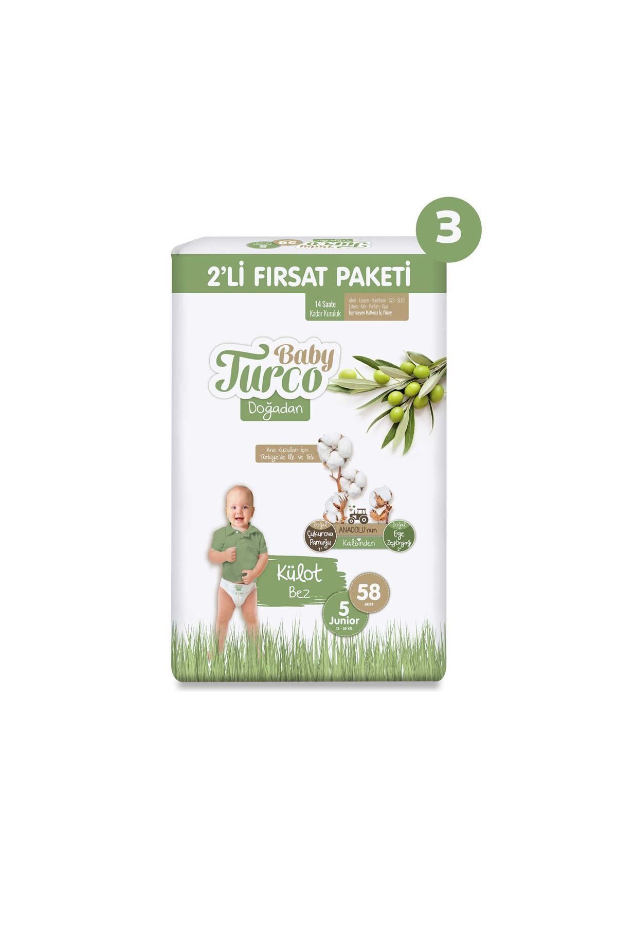 Baby Turco Doğadan 2'li Süper Fırsat Paketi Külot Bez 5 Numara Junior 174 Adet fotoğrafı 2 (önizleme)