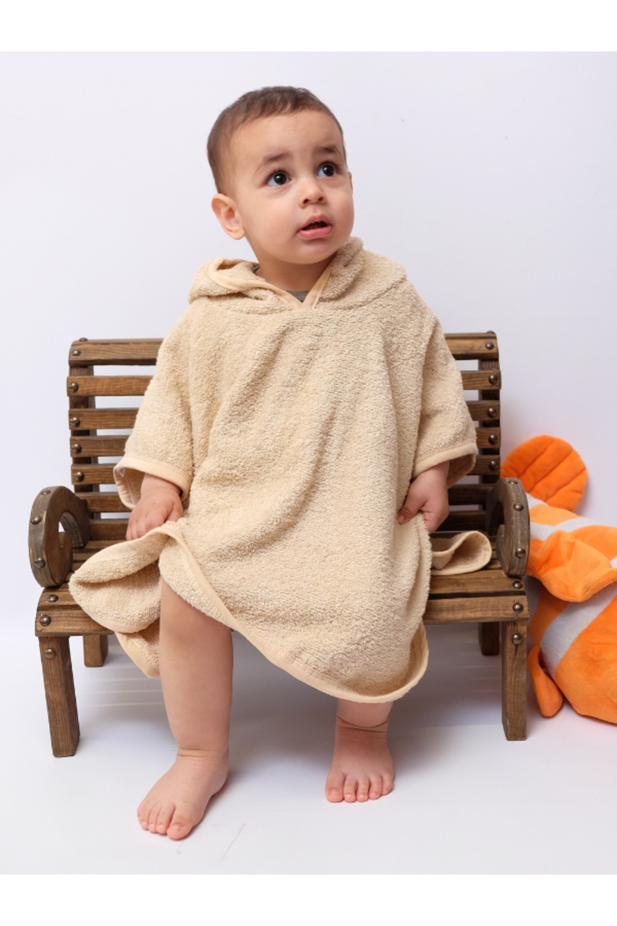 Damla Organik %100 Pamuk Kapşonlu Plaj Çocuk Bebek Panço Bornoz Banyo Havlu Kapüşonlu fotoğrafı 2 (önizleme)