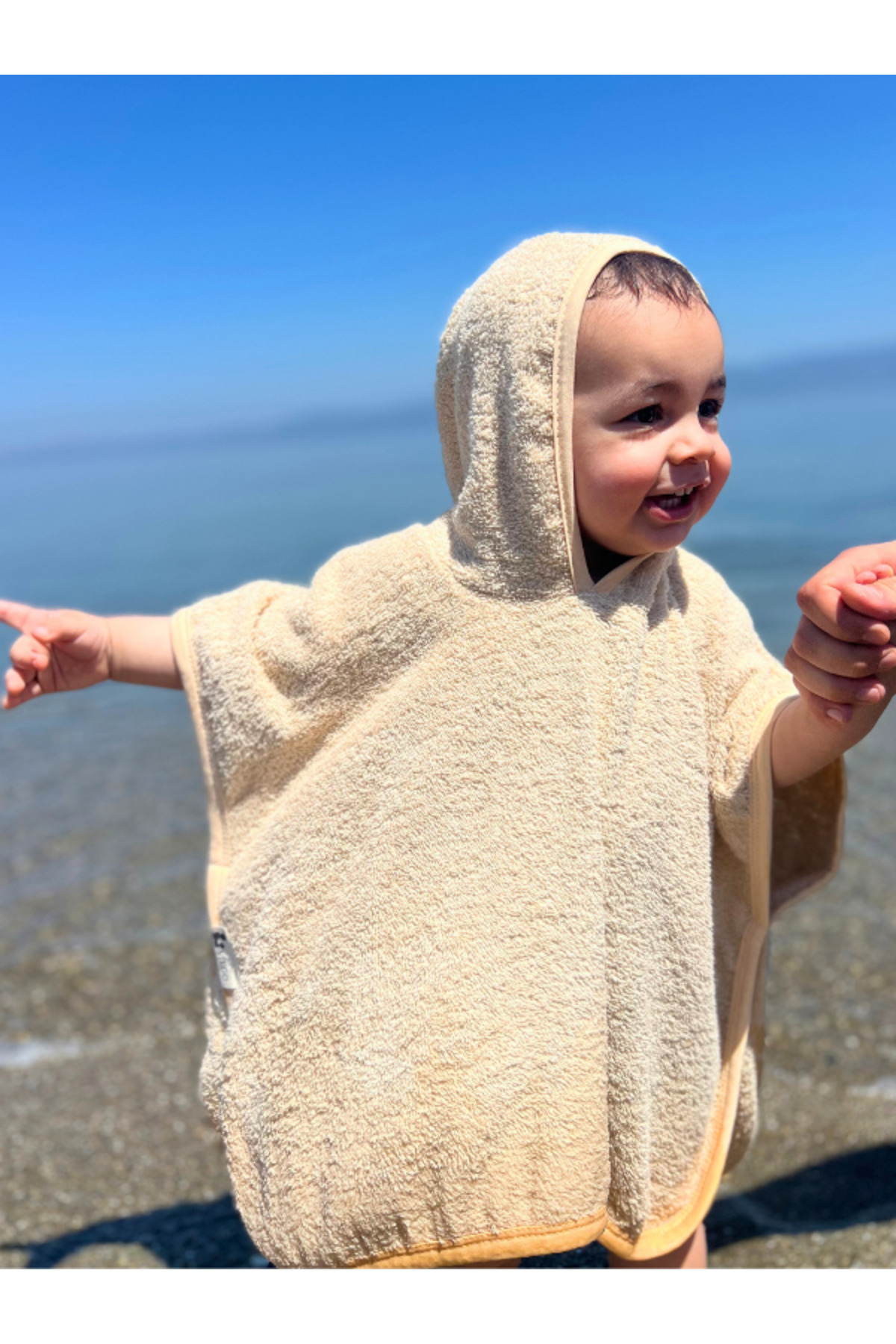 Damla Organik %100 Pamuk Kapşonlu Plaj Çocuk Bebek Panço Bornoz Banyo Havlu Kapüşonlu fotoğrafı 3 (önizleme)