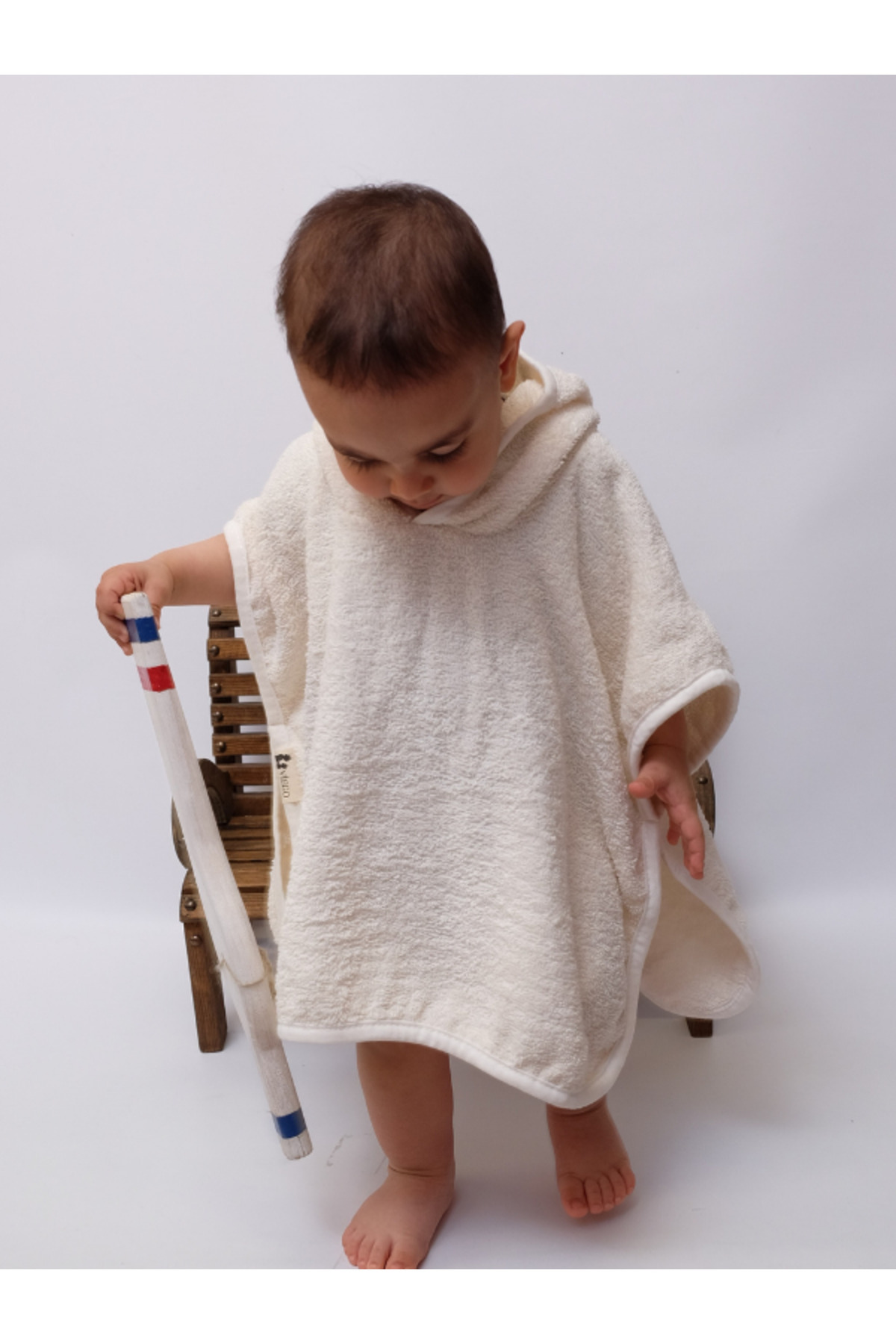 Damla Organik %100 Pamuk Kapüşonlu Plaj Çocuk Bebek Panço Bornoz Banyo Havlu + Kundak Havlu Hediyeli fotoğrafı 2 (önizleme)