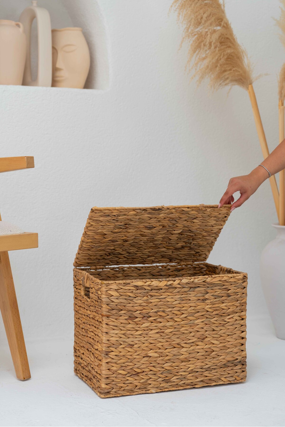 Wicker Water Hyacinth Chest with Lid Model 55x38x43 Size Organizer/Organizer/Laundry Basket
