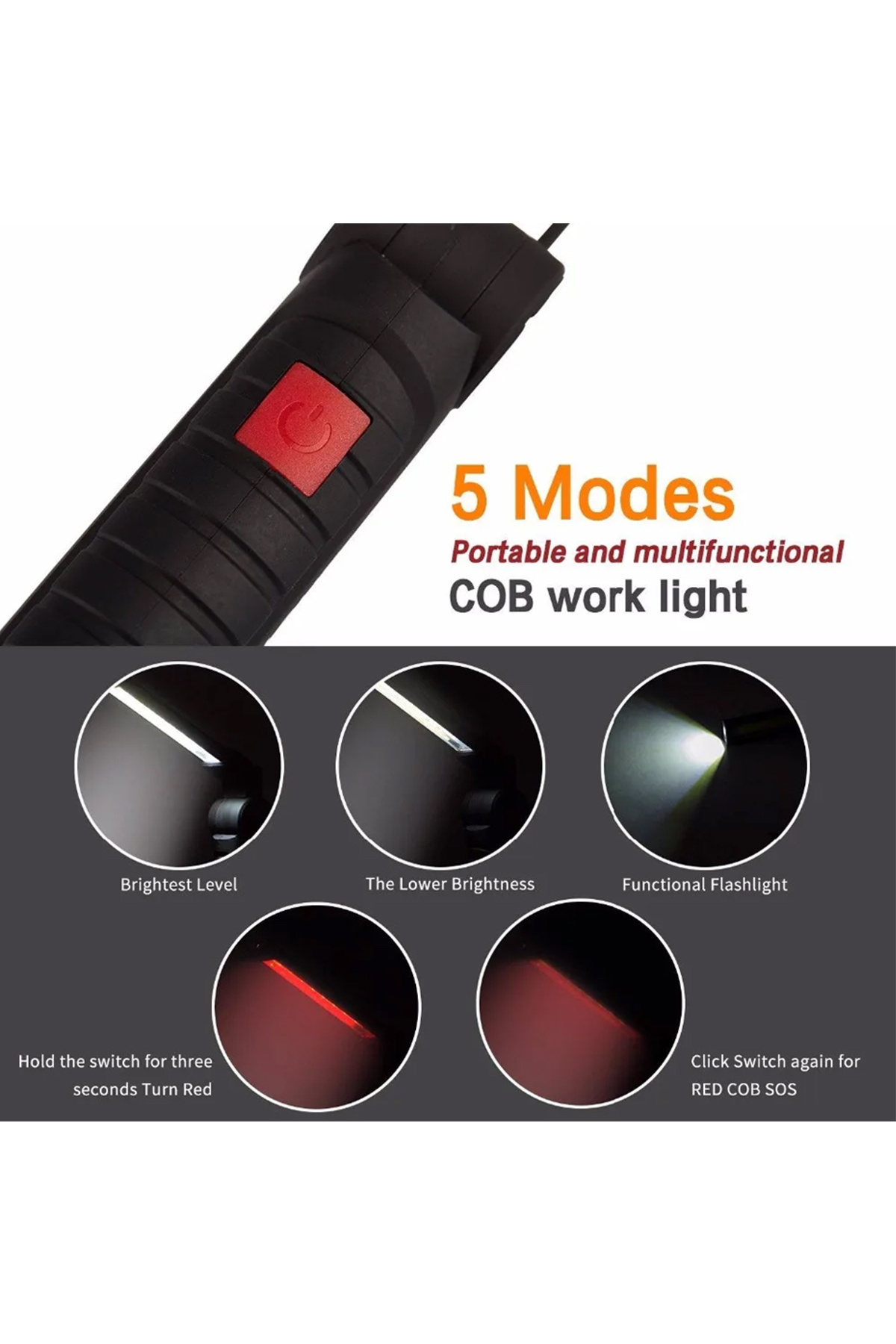 Choice Package list Rechargeable Camping LED Flashlight Work Light with Magnet and Hook IP64 Waterproof 5 L