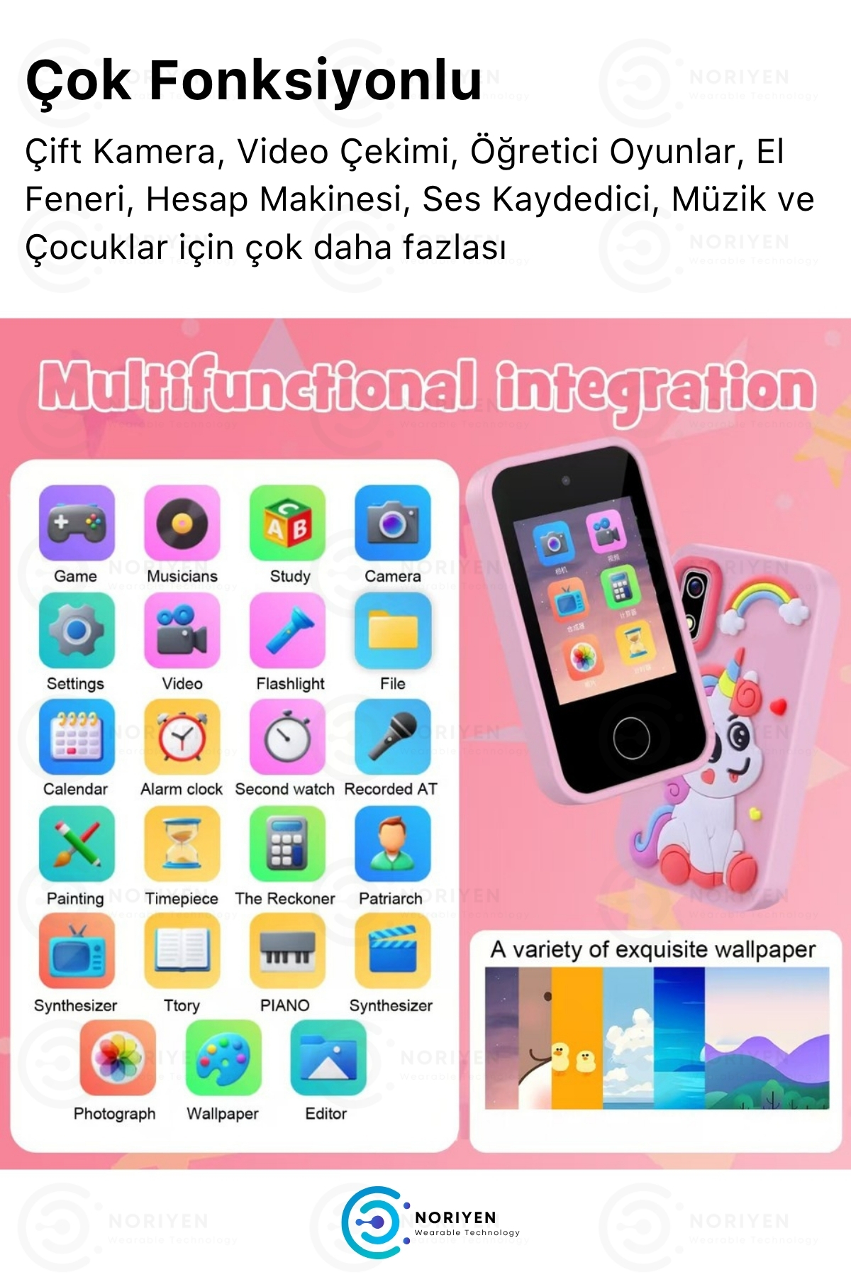 Çocuklar İçin Akıllı Cep Telefonu - Sim Kartsız - İnternetsiz Çift Kameralı Müzik Kamera Telefon