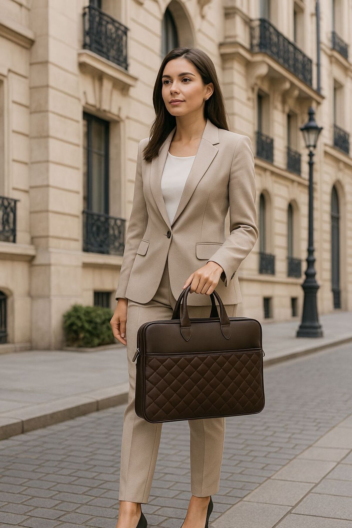 Moda West  Premium Kapitone Desen 15" & 16"inç Laptop Notebook Tabletlere Uyumlu Evrak Dosya Bilgisayar Çantası - Görsel 4