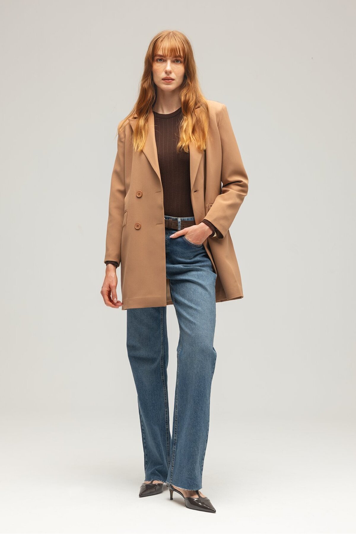 Saade  Camel Düğme Detaylı Business Ceket - Görsel 5