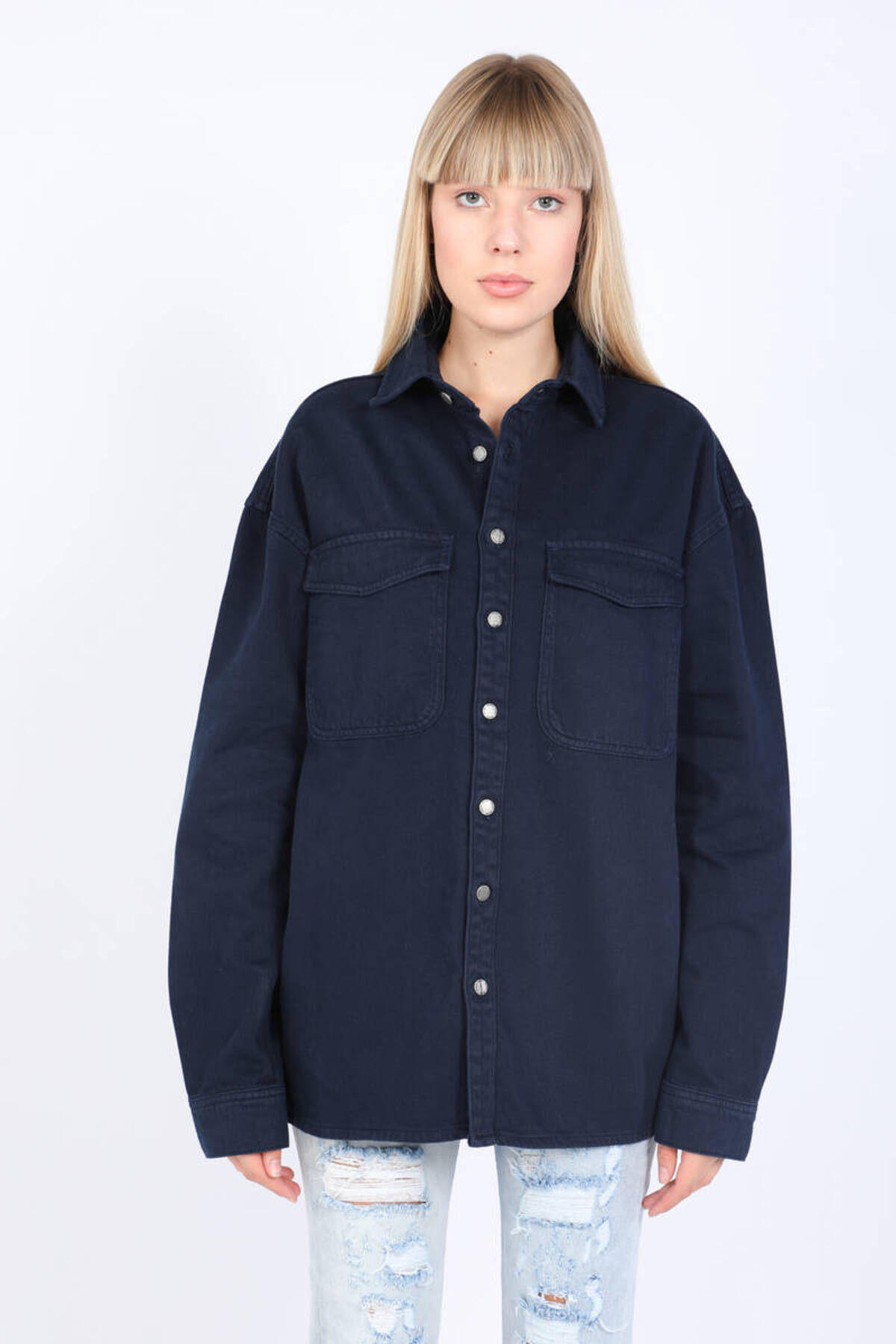BANNY JEANS  Kadın Oversize Jean Gömlek Lacivert - Görsel 7
