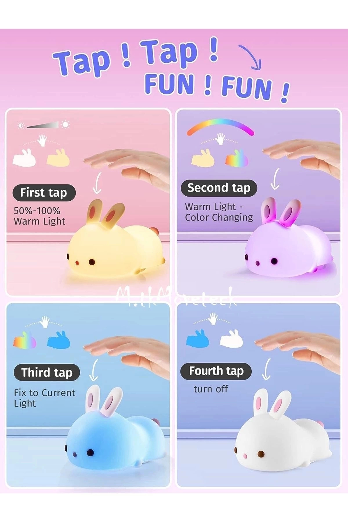 m.tk moveteck Çocuk Bebek Odası Gece Lambası Led Rgb Işıklı Sevimli Figürlü Renk Değiştiren Dokunmatik Silikon Pet fotoğrafı 3 (önizleme)