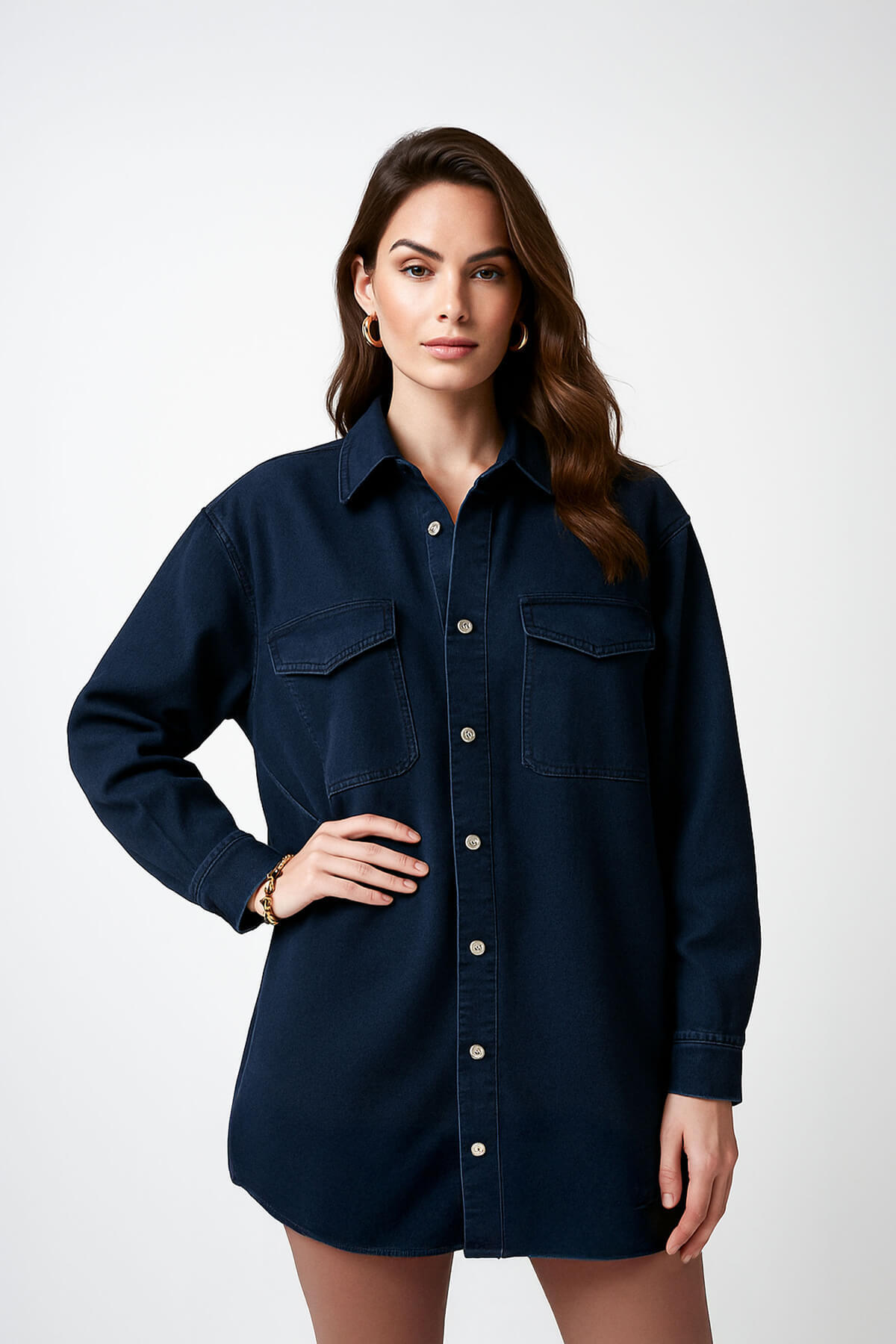 BANNY JEANS  Kadın Oversize Jean Gömlek Lacivert - Görsel 2