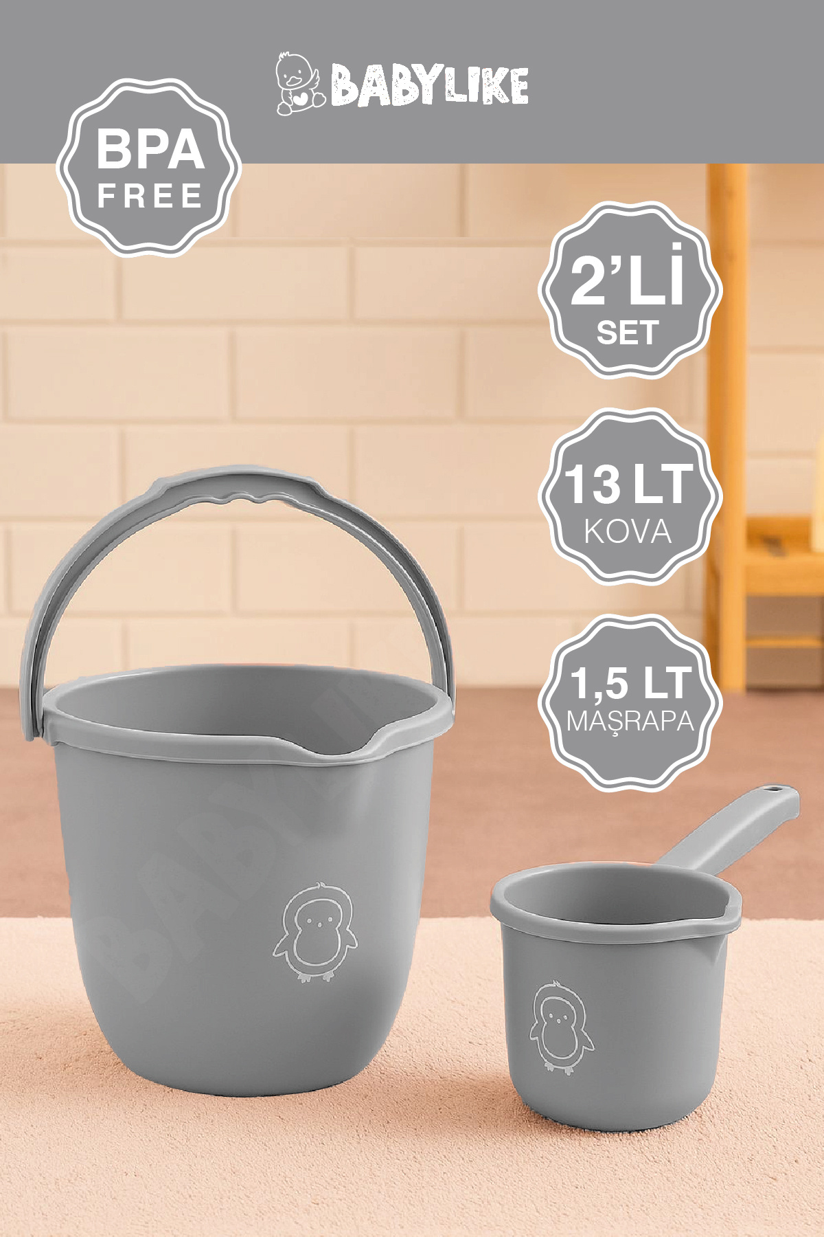 Babylike Çocuklar için 2'li Banyo Seti- Kulplu Kova & Oluklu Maşrapa