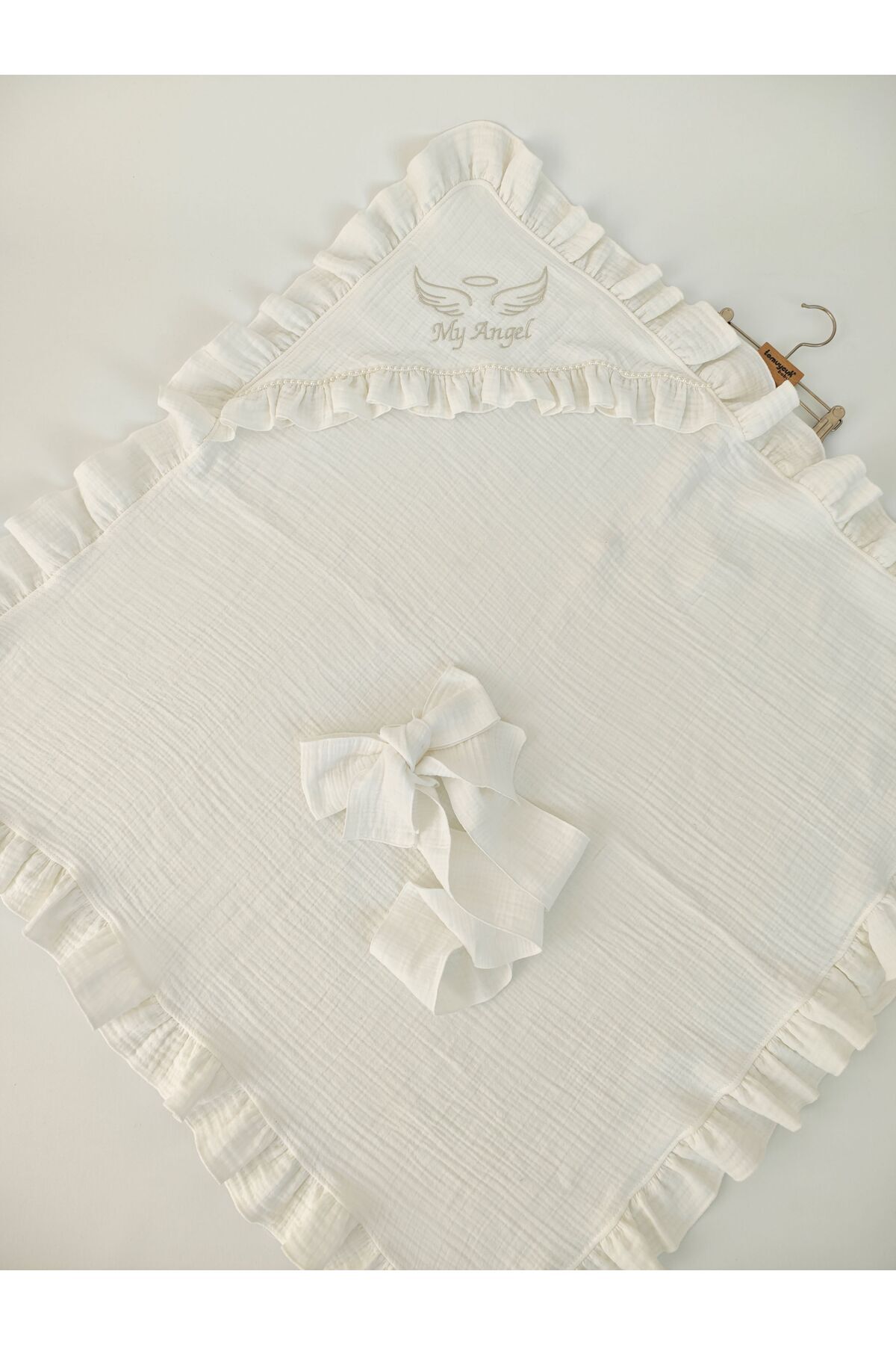 Tomuycuk Ekru 4 Kat Müslin Bebek Battaniyesi %100 Pamuklu Kız / Erkek Bebek Örtüsü Kundağı Nakışlı Hediyelik fotoğrafı 4 (önizleme)