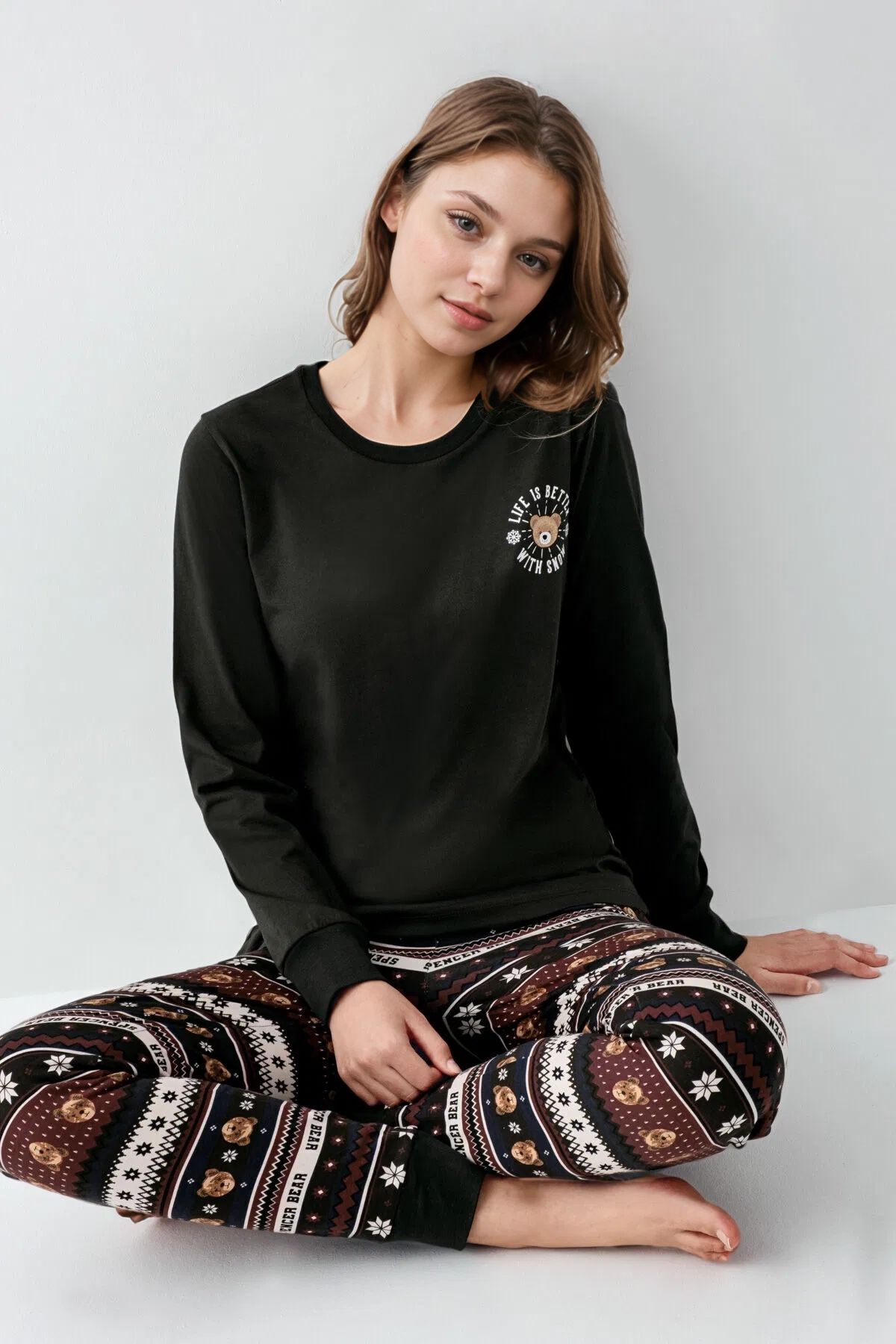 Loule %100 Pamuklu Anne & Kız Çocuk Baskılı Antrasit İkili Pijama Takımı L1.AR.346.1.002 fotoğrafı 3 (önizleme)