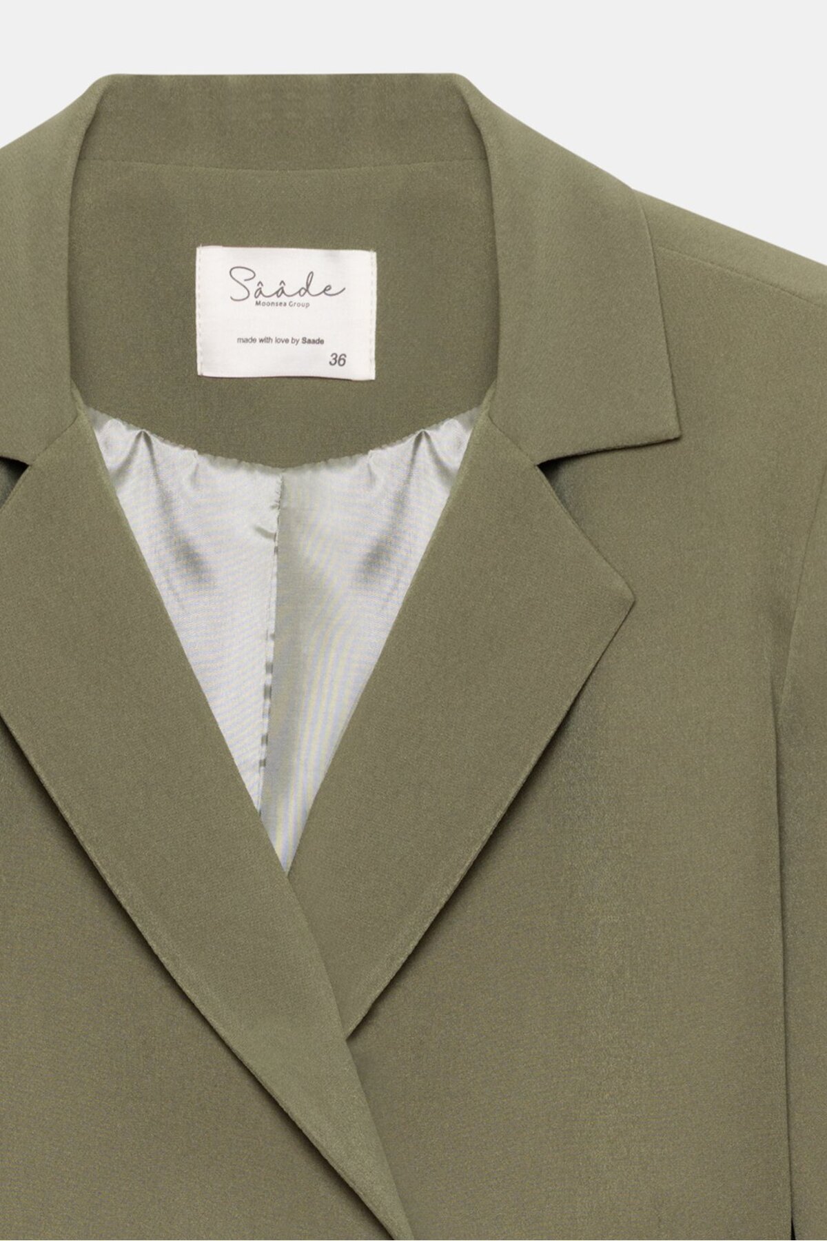 Saade  Haki Kadın Regular Fit Kruvaze Kapama Dokuma Crop Blazer Ceket -Şık & Spor - Görsel 2