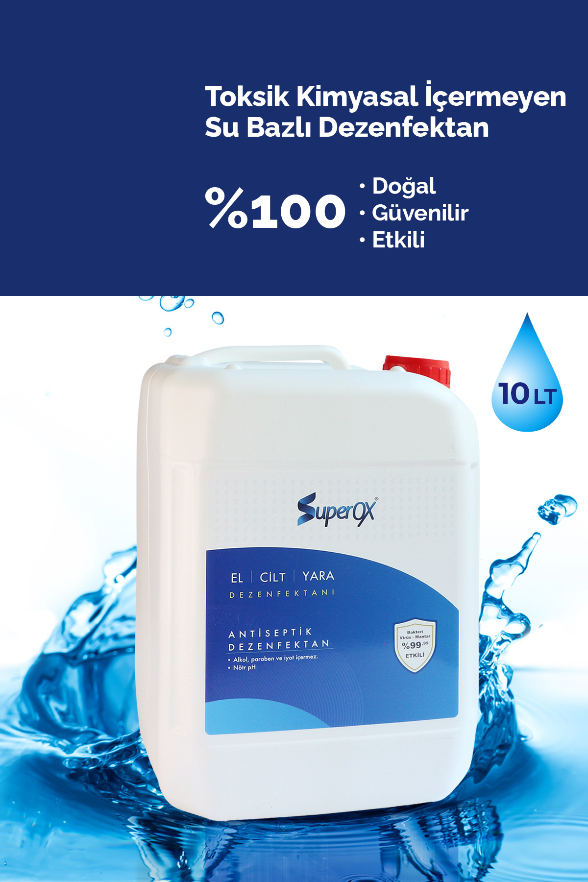 SuperOX Hipokloröz, Alkolsüz, El & Cilt & Yara Çevresi Dezenfektanı 10 lt