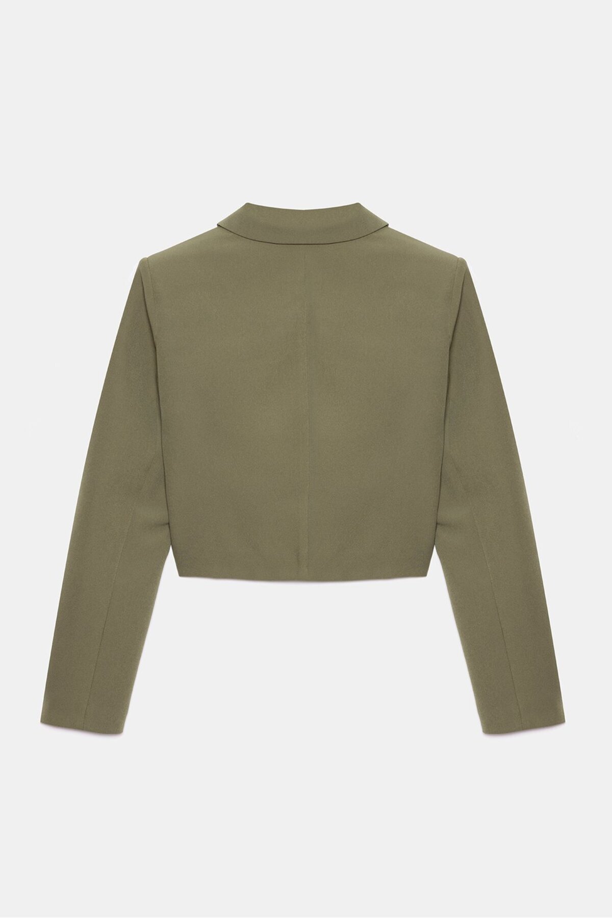 Saade  Haki Kadın Regular Fit Kruvaze Kapama Dokuma Crop Blazer Ceket -Şık & Spor - Görsel 5