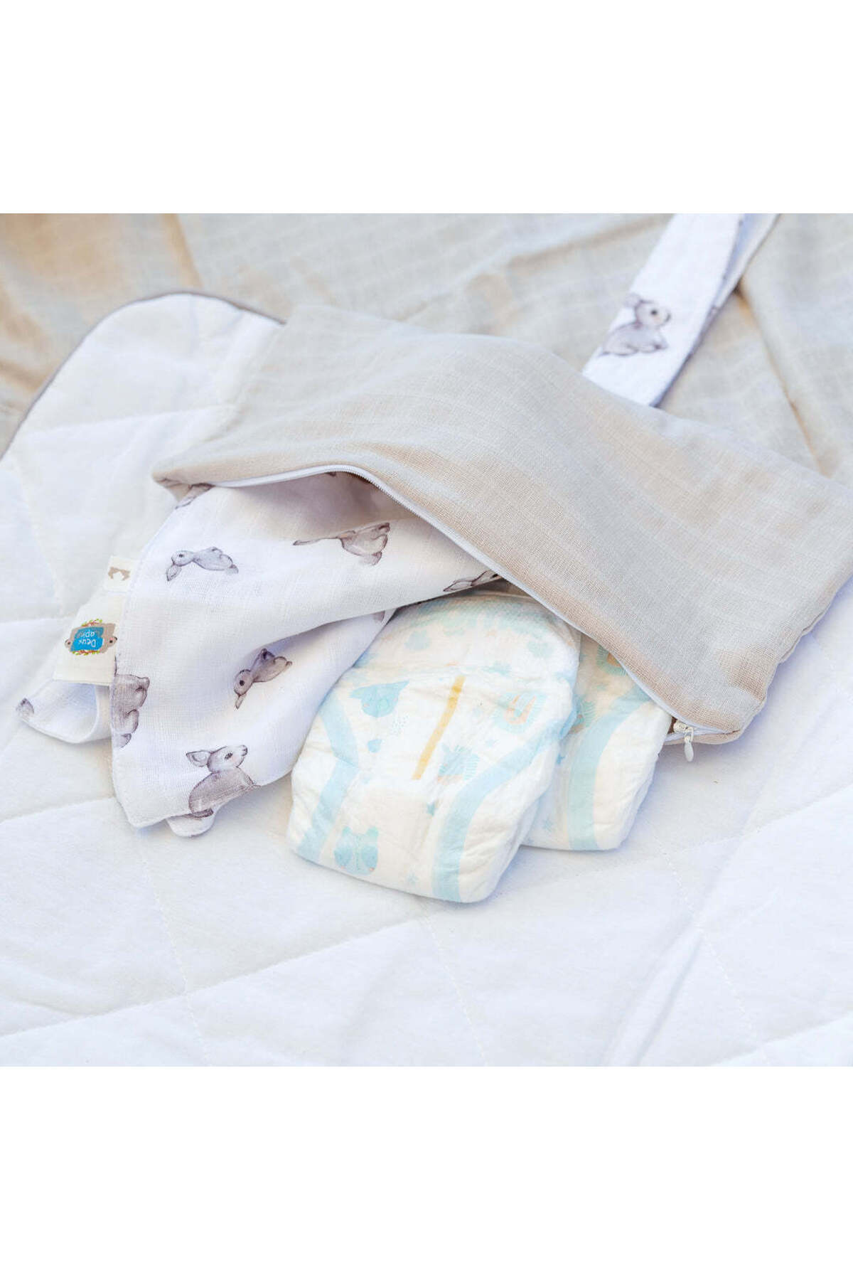 Deux Lapins %100 Pamuk Çantalı Pratik Katlanabilir Alt Değiştirme Matı - Mono Lapin Royal Blue fotoğrafı 7 (önizleme)