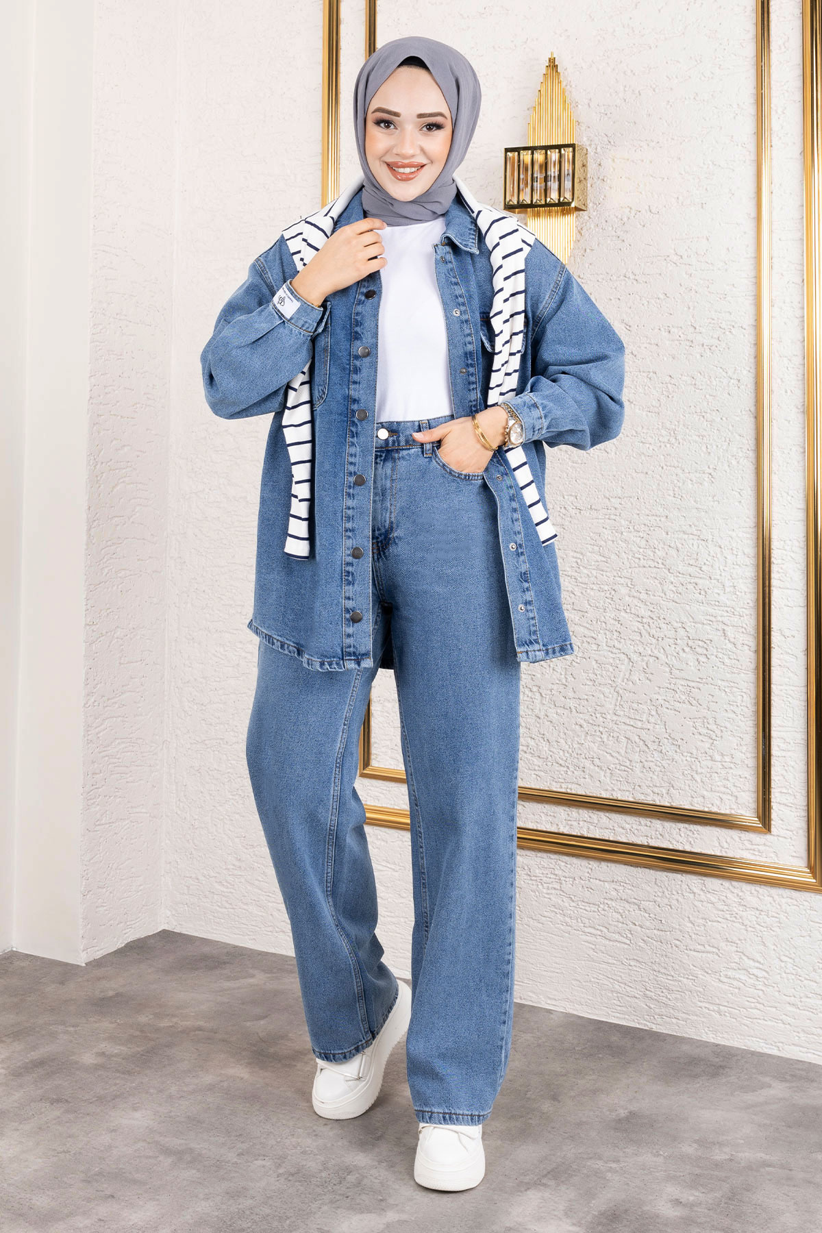 Tesettür Dünyası More Denim Takım TSD250101 Açık Mavi