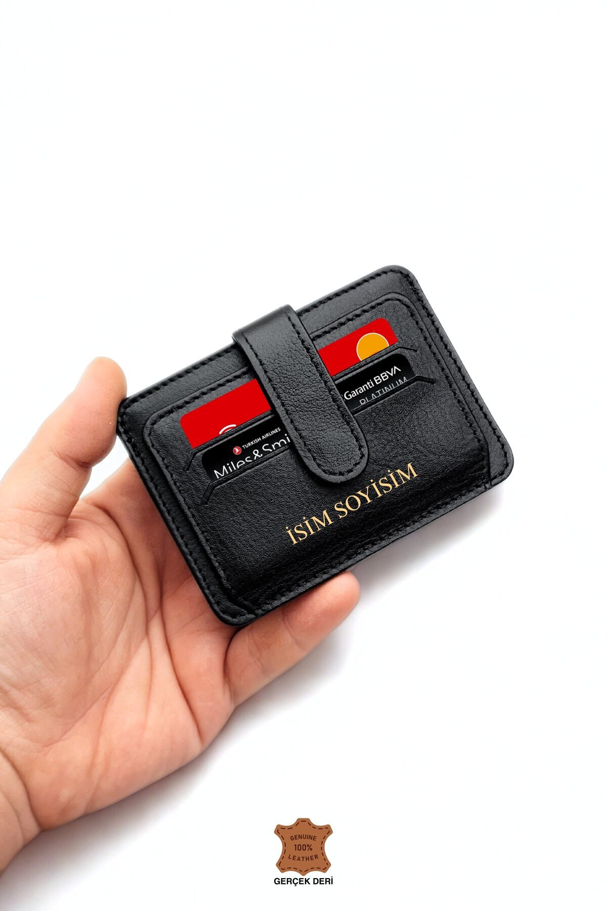 VANİLLA COLLECTİON İsim baskılı Kartlık Hakiki Deri Unisex Cüzdan Portföy Süper İnce model Siyah