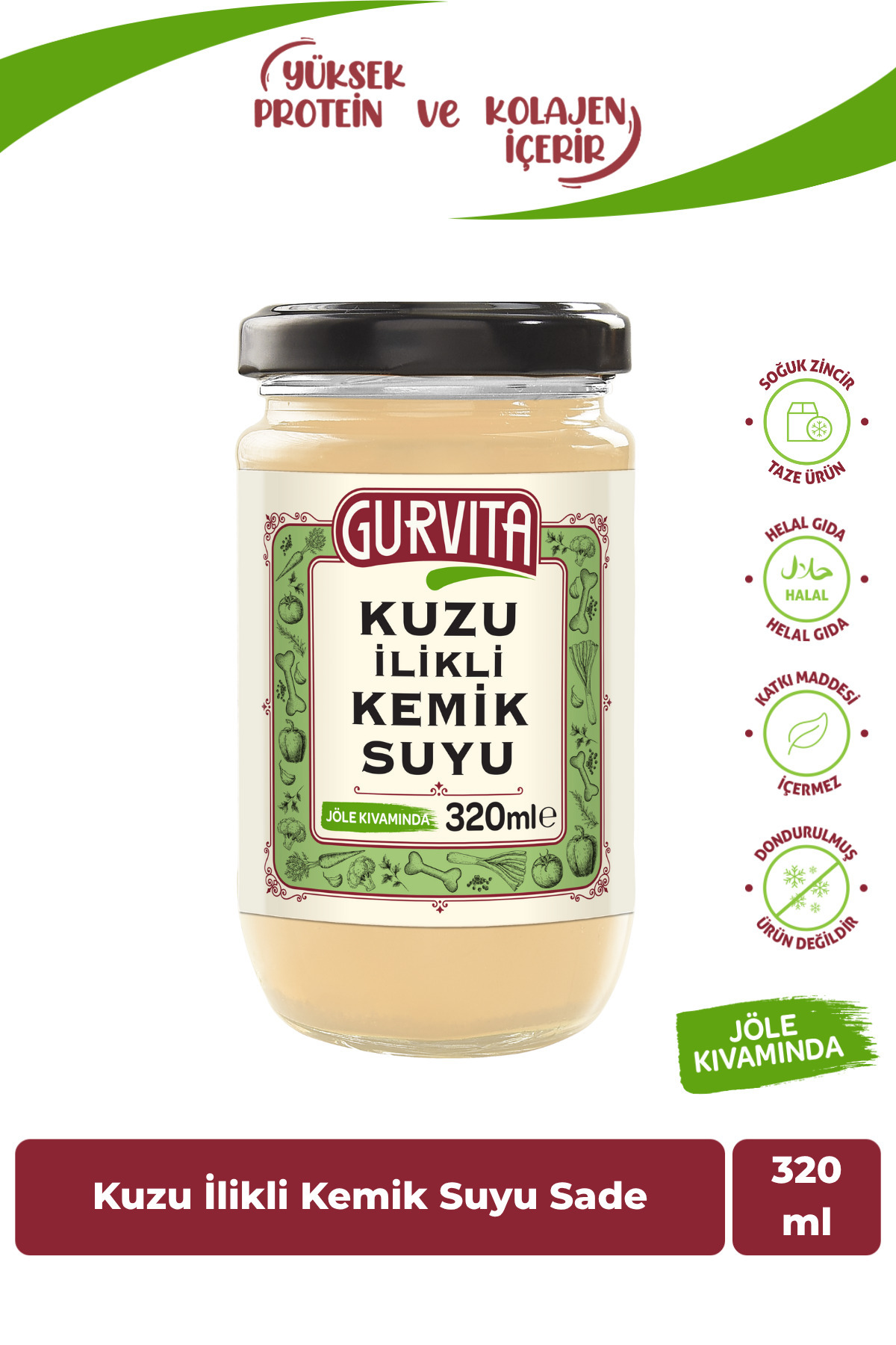 Gurvita Jöle Kıvamında Kuzu Ilikli Kemik Suyu 320 ml