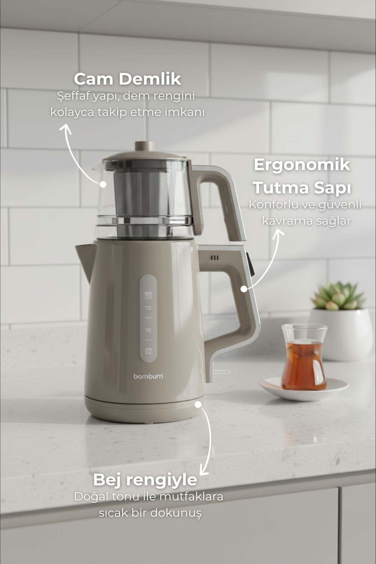 Bambum Force  Cam Demlikli Çay Makinesi