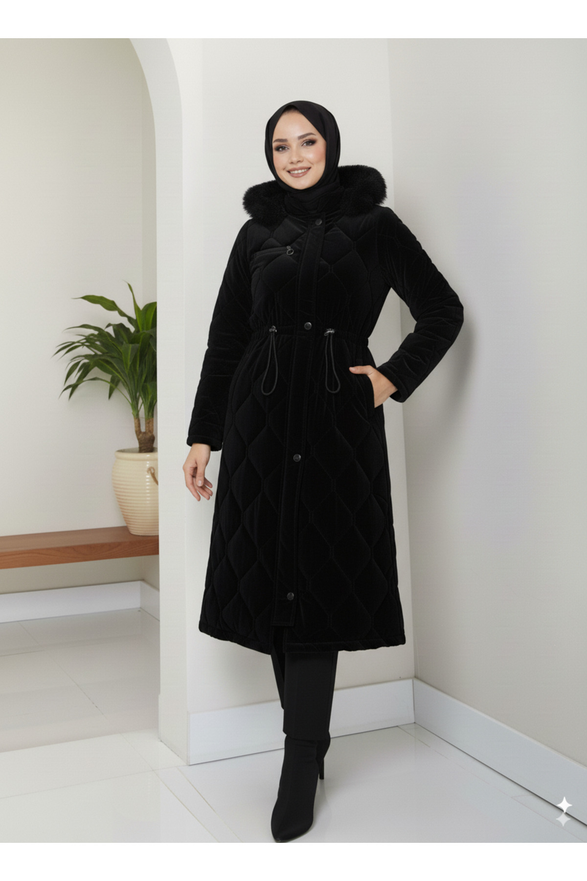 lavrisa  Kadın Beli Bağcıklı Nova Kumaş Mont - Görsel 2