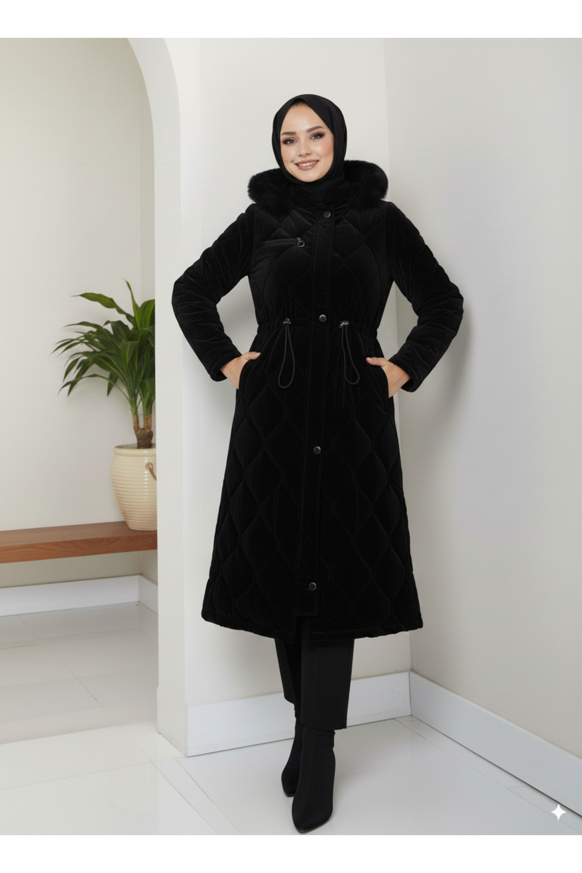 lavrisa  Kadın Beli Bağcıklı Nova Kumaş Mont - Görsel 3