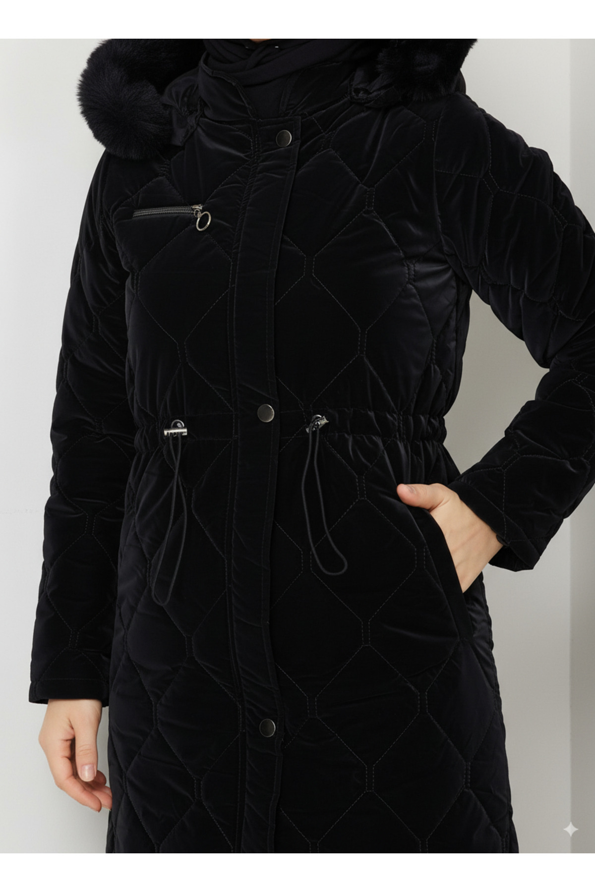 lavrisa  Kadın Beli Bağcıklı Nova Kumaş Mont - Görsel 4