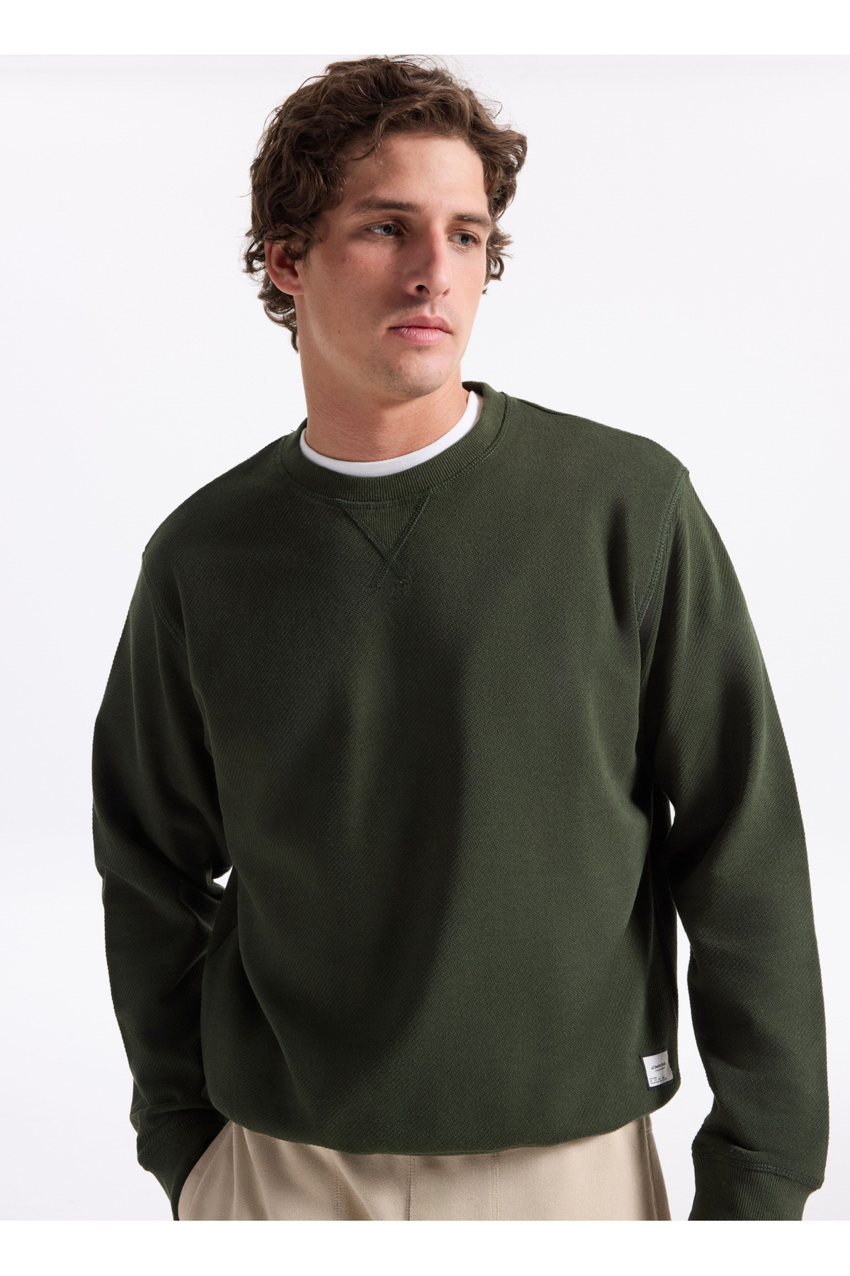 جک اند جونز سویشرت مردانه یقه سبز تیره 12279677_JJGRADY SWEAT CREW NECK