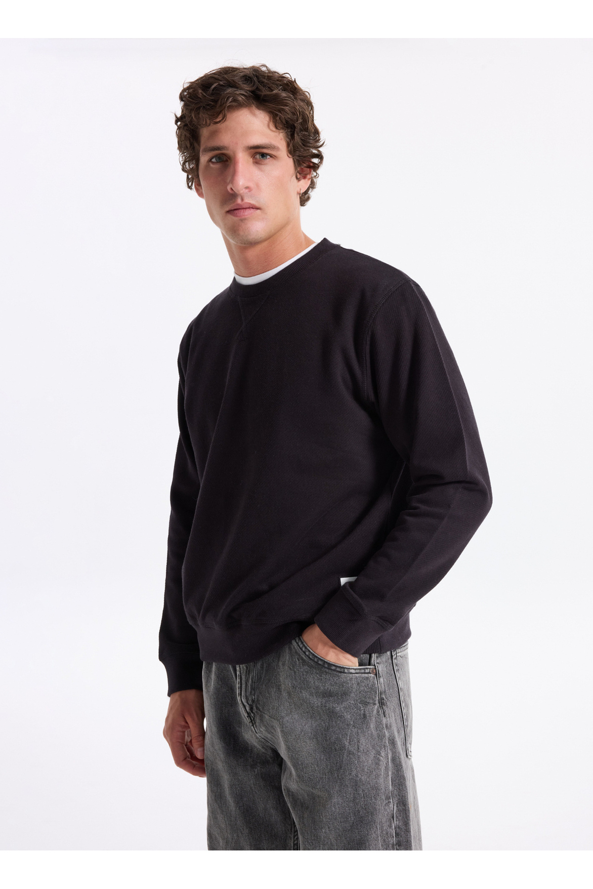 جک اند جونز سویشرت مردانه مشکی Crew Neck 12279677_JJGRADY SWEAT CREW NECK