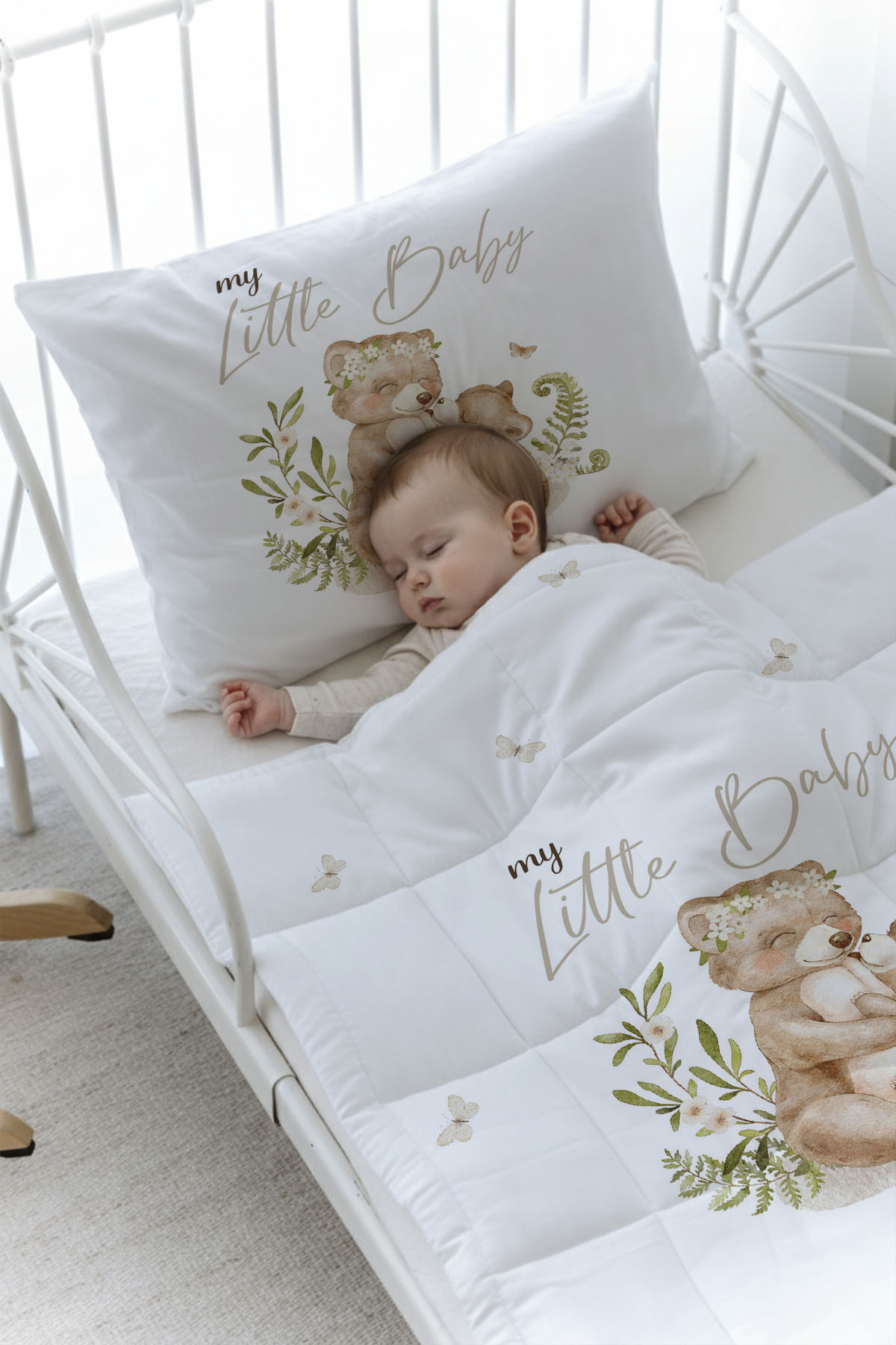 Tuğba Kuğu Organik Baskılı Bebek (100x150) Yorgan Seti - For Baby Serisi - Mom and Baby Bear fotoğrafı 2 (önizleme)