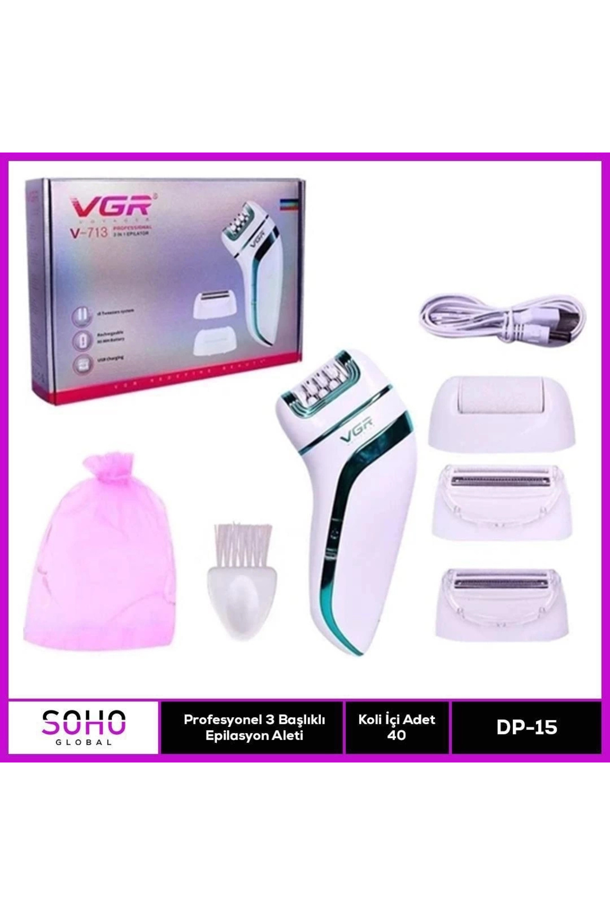 Epilons Profesyonel 3 Başlıklı Epilasyon Aleti