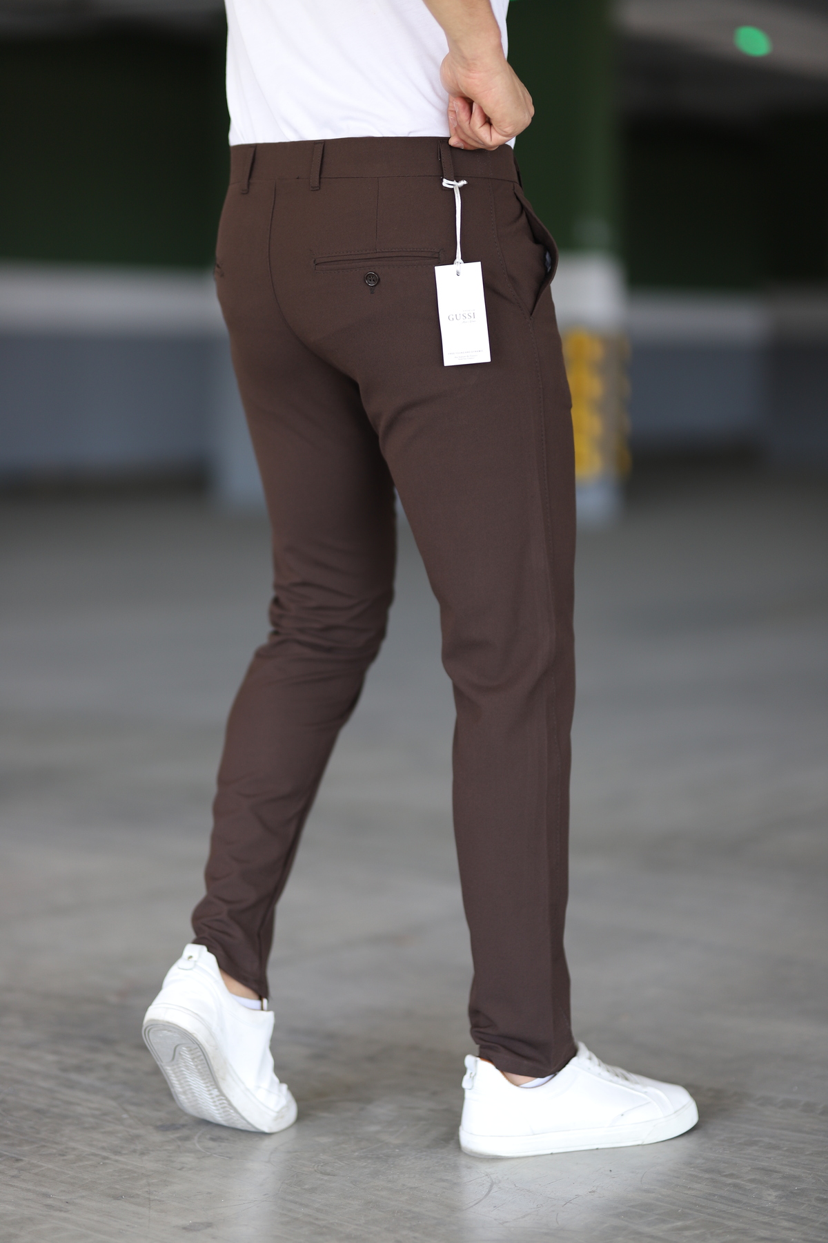 Gussi Erkek Kahverengi Renk Kaliteli Esnek Likralı Slim Fit Kumaş Pantolon görsel 6